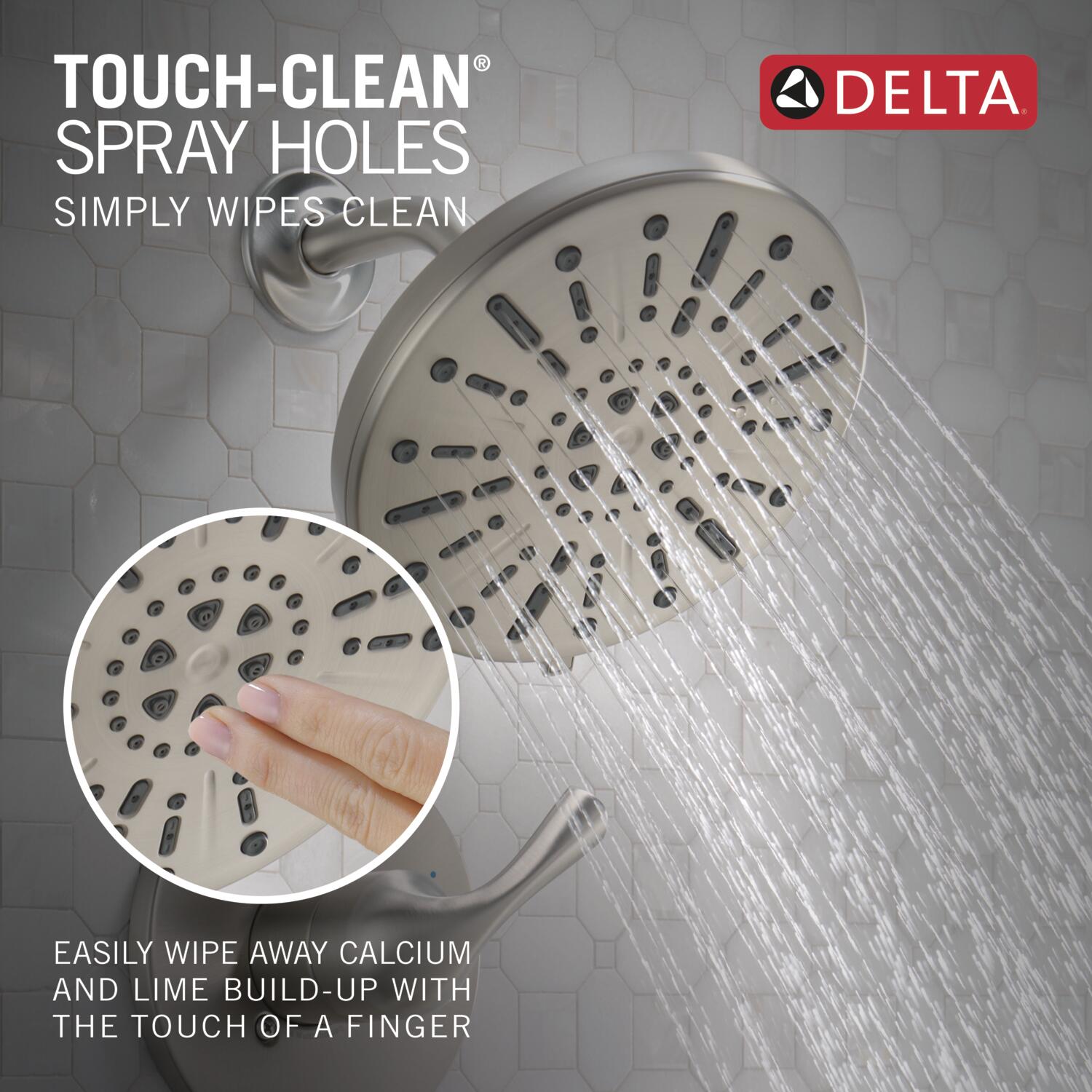 Grifería de Bañera y Ducha de 8 Pulgadas de Delta Eldren con Acabado en Níquel Cepillado y Tecnología Spotshield- Monomando Multi-funcional 144847-SP