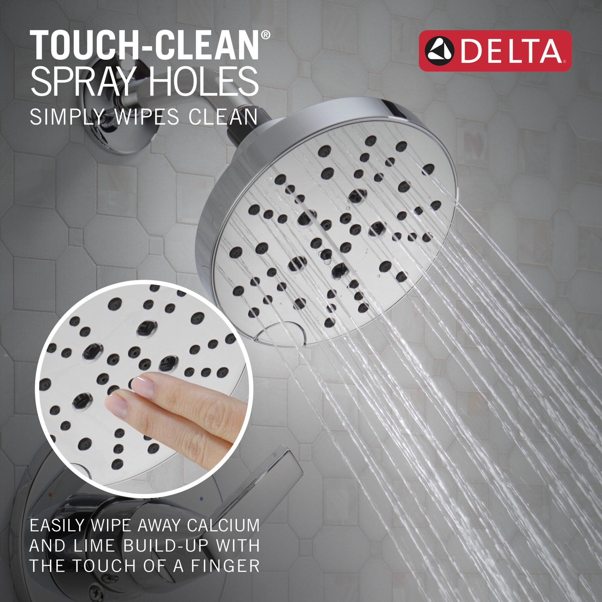 Grifo para bañera y regadera redonda de 6 pulgadas de función múltiple con 1 manija en cromo Delta Sparrow 144832