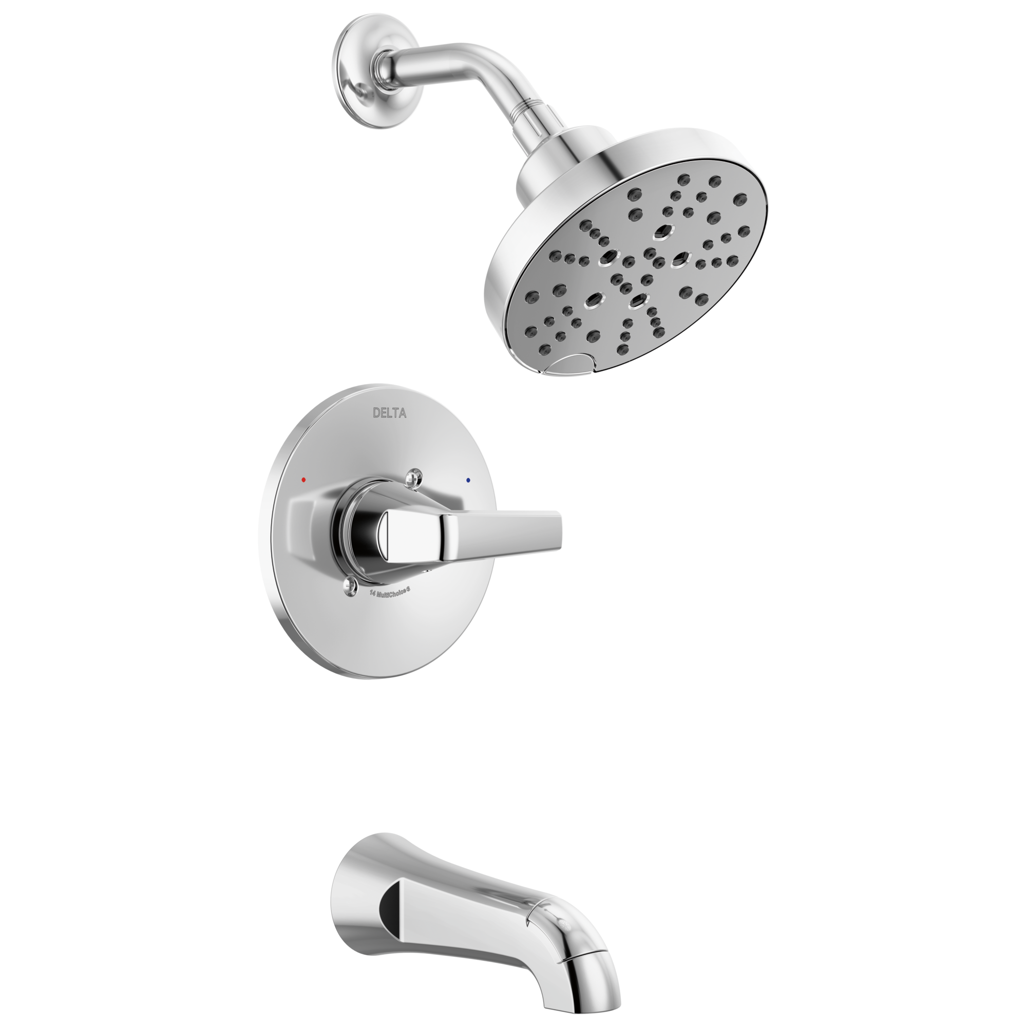 Grifo para bañera y regadera redonda de 6 pulgadas de función múltiple con 1 manija en cromo Delta Sparrow 144832