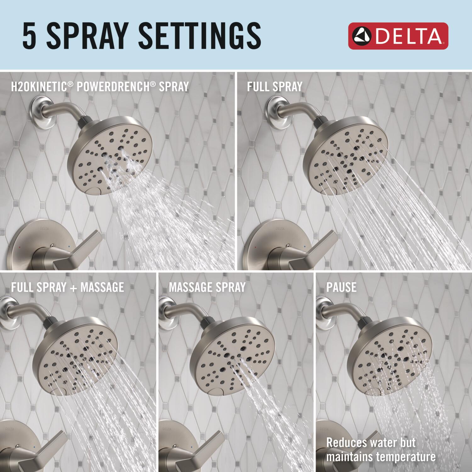 Grifo de bañera y ducha redonda de 6 pulgadas con recubrimiento Spotshield de níquel cepillado de un solo mango y múltiples funciones Delta Sparrow 144832-SP