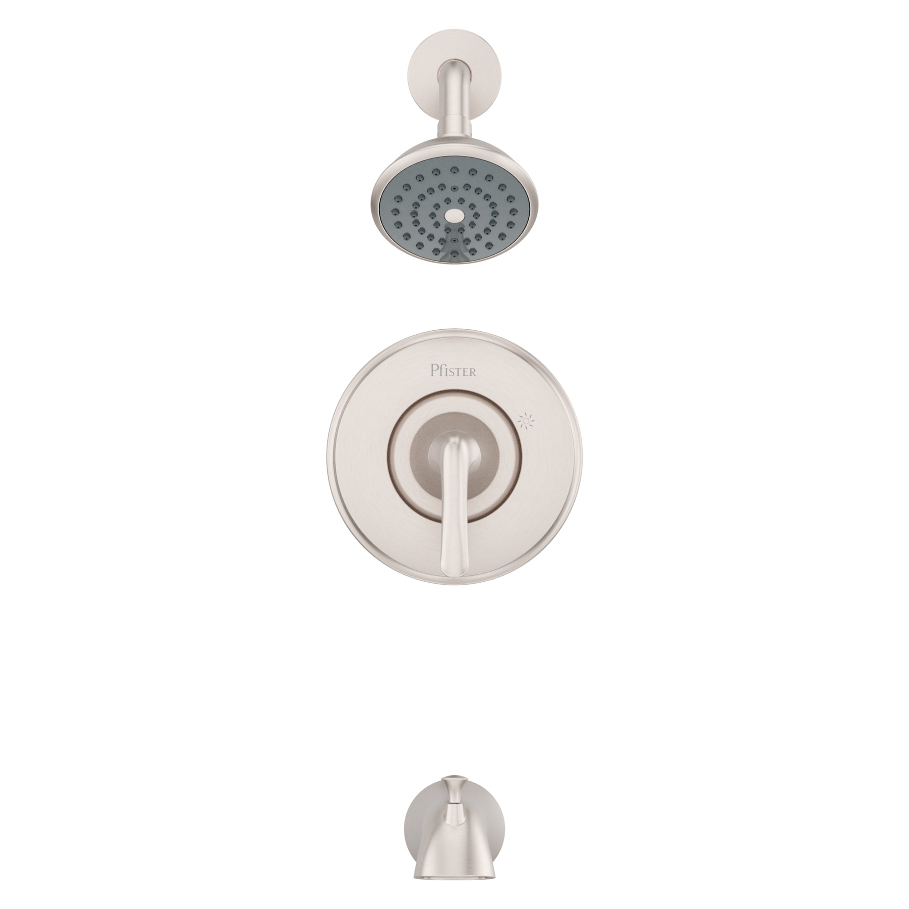 Grifo para Bañera y Ducha Redondo de 4.438 Pulgadas con Acabado en Níquel Cepillado y un Mango, Función Única de la marca Pfister Willa con Protección contra Manchas, y Válvula 8P8-WS2-MALSGS