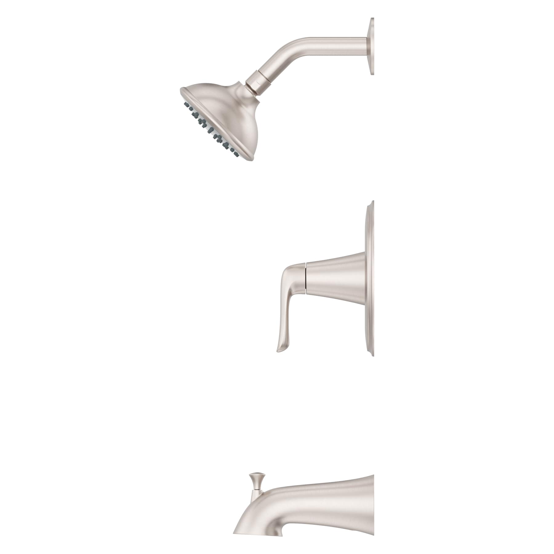 Grifo para Bañera y Ducha Redondo de 4.438 Pulgadas con Acabado en Níquel Cepillado y un Mango, Función Única de la marca Pfister Willa con Protección contra Manchas, y Válvula 8P8-WS2-MALSGS