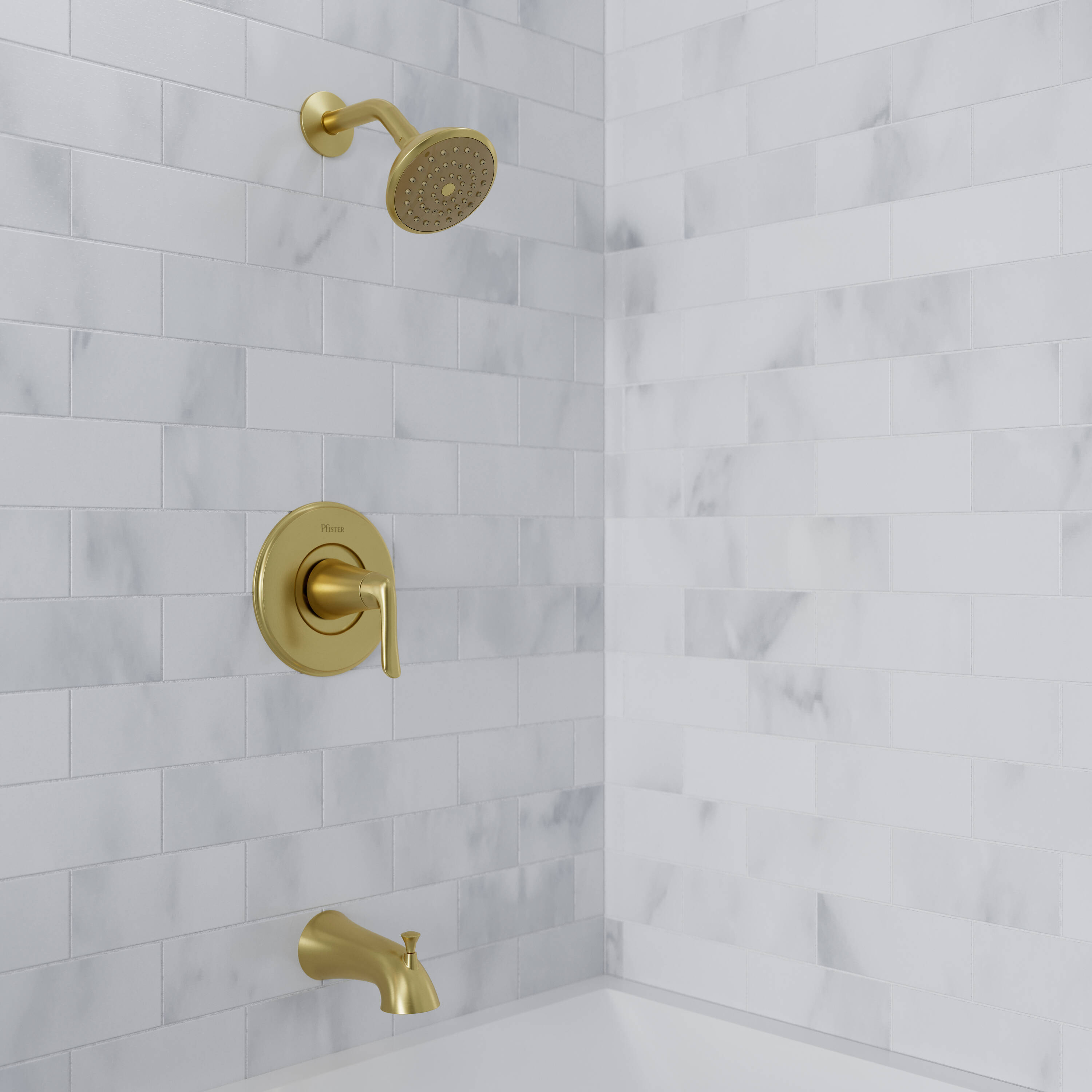Grifo para bañera y ducha redondo de una sola función y un mango en oro cepillado Pfister Willa con válvula 8P8-WS2-MALSBG de 4.438 pulgadas