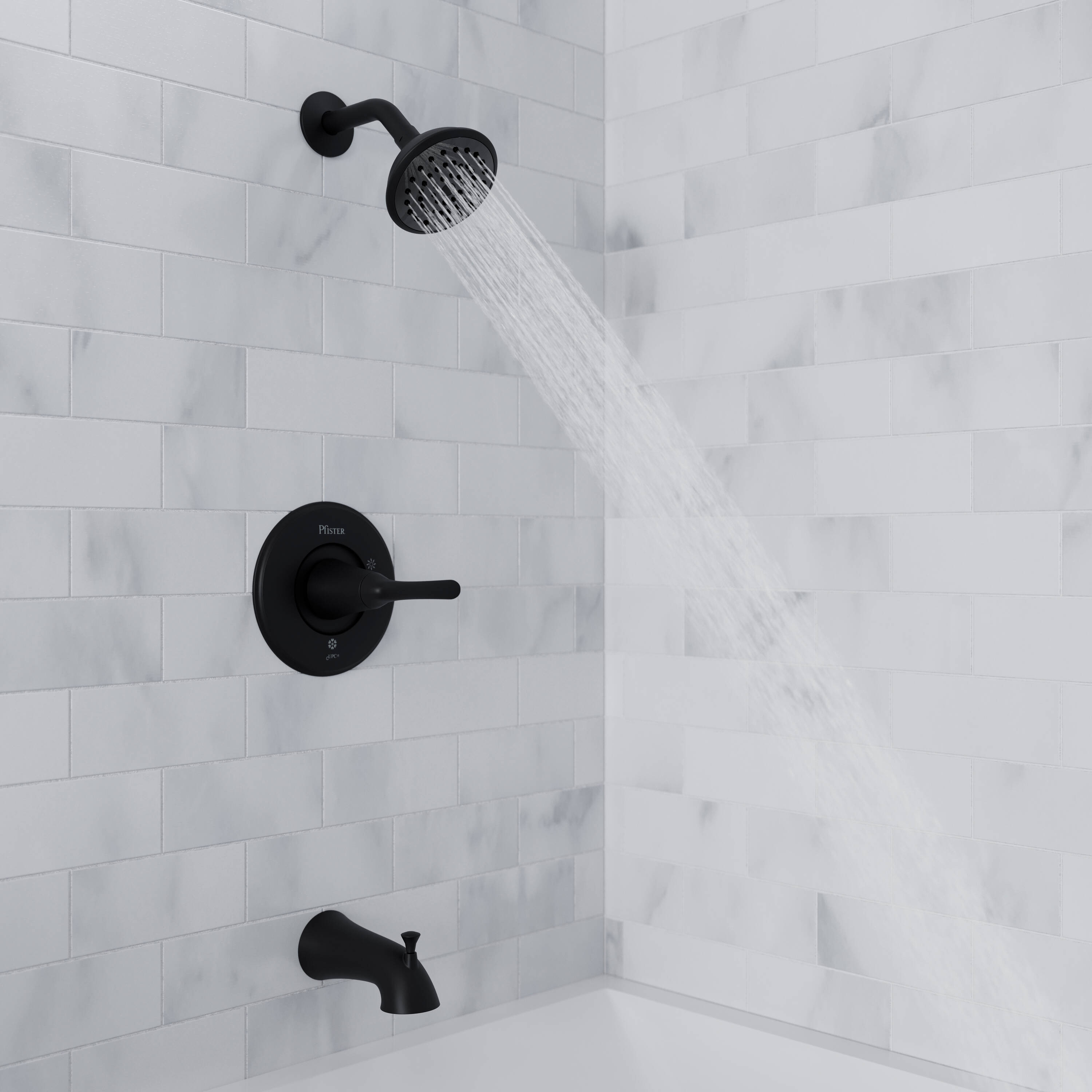 Grifería para bañera y ducha en negro mate con tecnología Spot Defense y un solo mango de Pfister Willa de 4.438 pulgadas y función única con válvula 8P8-WS2-MALSSDB