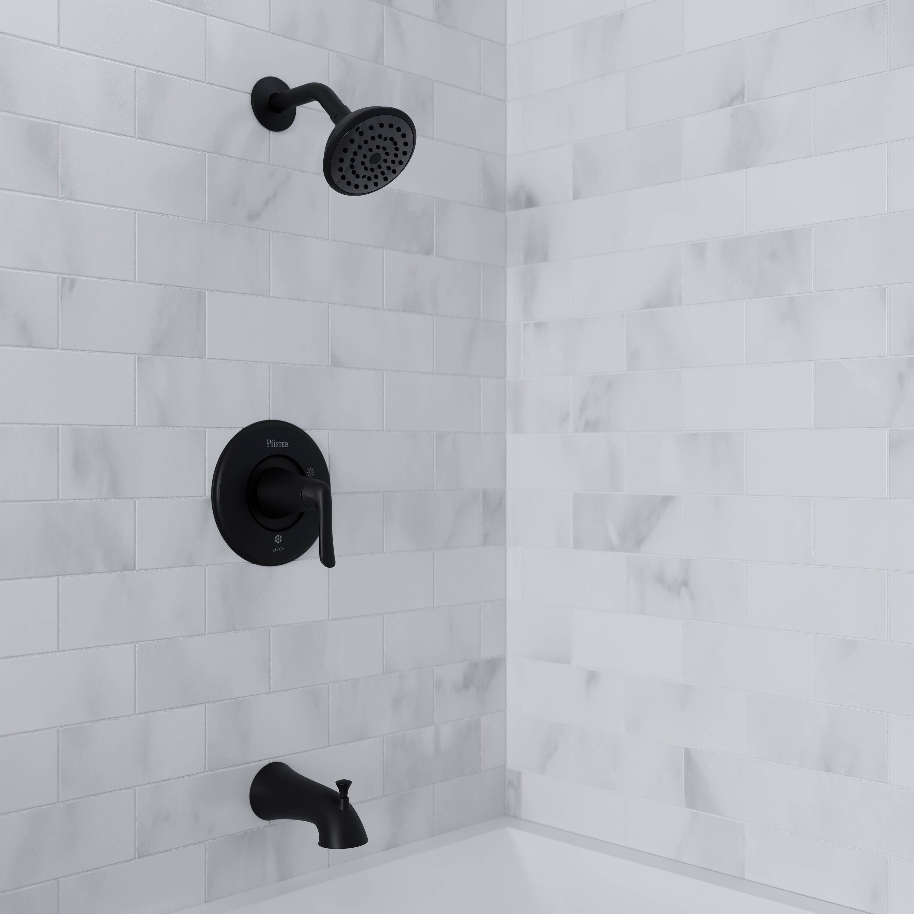 Grifería para bañera y ducha en negro mate con tecnología Spot Defense y un solo mango de Pfister Willa de 4.438 pulgadas y función única con válvula 8P8-WS2-MALSSDB