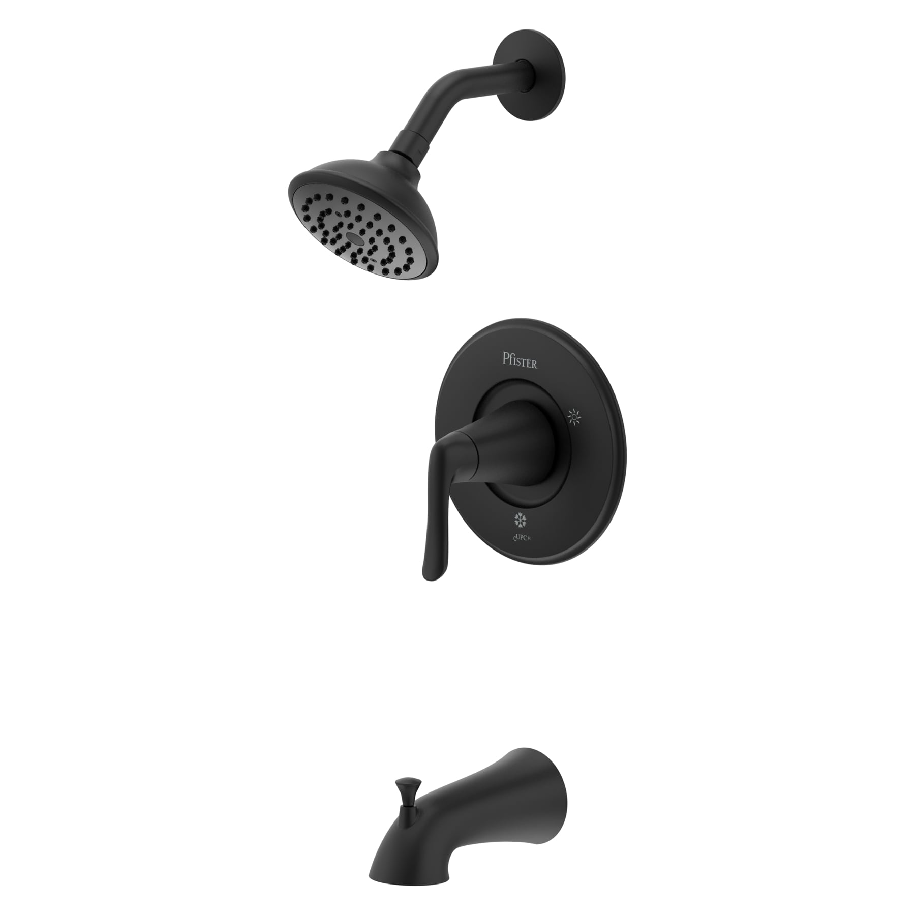Grifería para bañera y ducha en negro mate con tecnología Spot Defense y un solo mango de Pfister Willa de 4.438 pulgadas y función única con válvula 8P8-WS2-MALSSDB