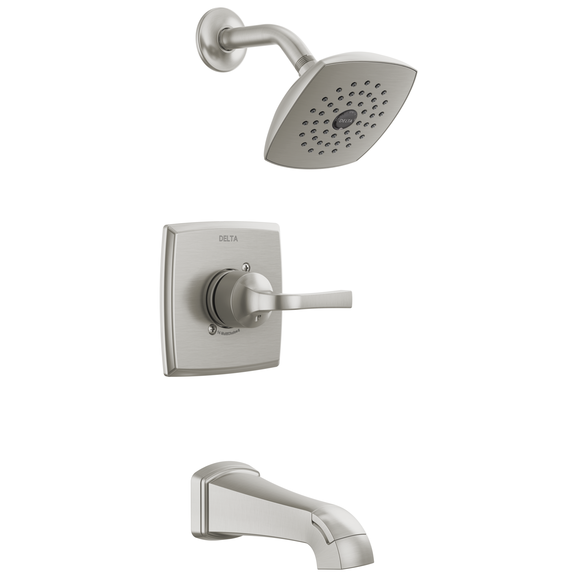 Grifo de bañera y ducha de una sola función con manija única de níquel cepillado Delta Knoxville y válvula de 5.25 pulgadas cuadradas - 144854-SS