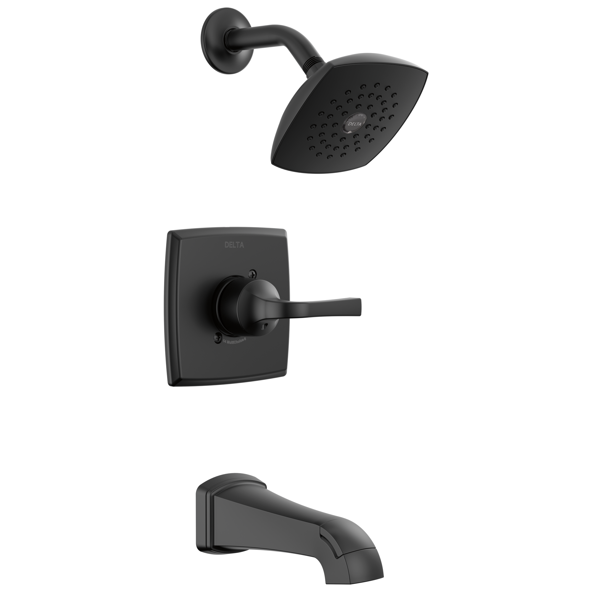 Llave Mezcladora de Bañera y Regadera Delta Knoxville Negro Mate de 1 manija y función única de 5.25 pulgadas cuadradas con Válvula 144854-BL.
