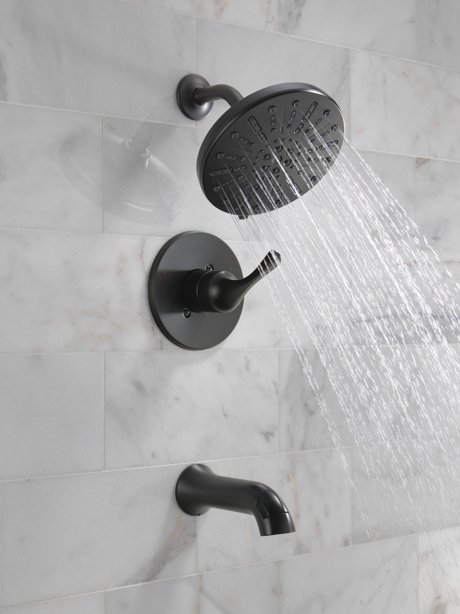 Grifo de bañera y ducha redondo de 8 pulgadas con acabado negro mate de un solo mango Delta Eldren 144847-BL