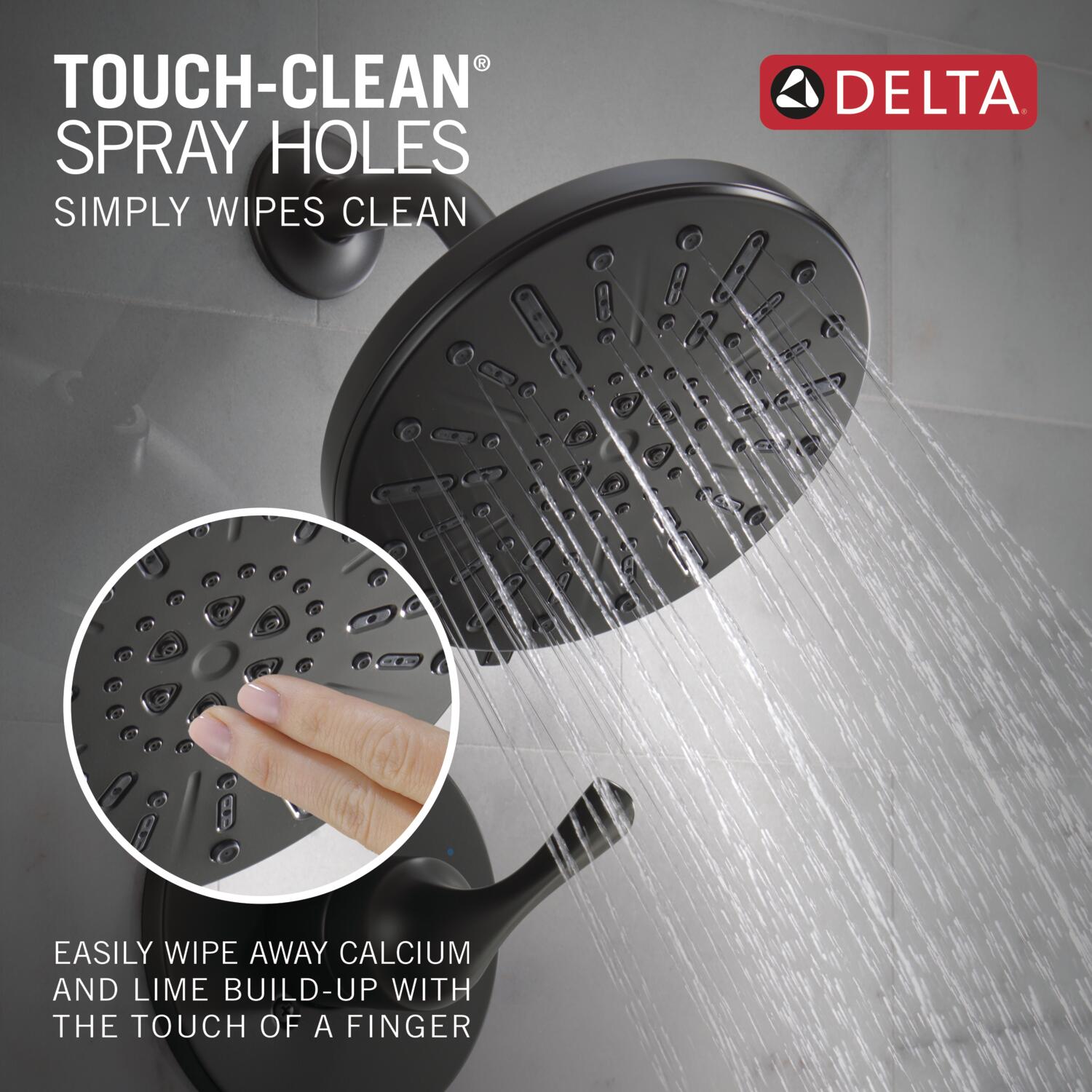 Grifo de bañera y ducha redondo de 8 pulgadas con acabado negro mate de un solo mango Delta Eldren 144847-BL
