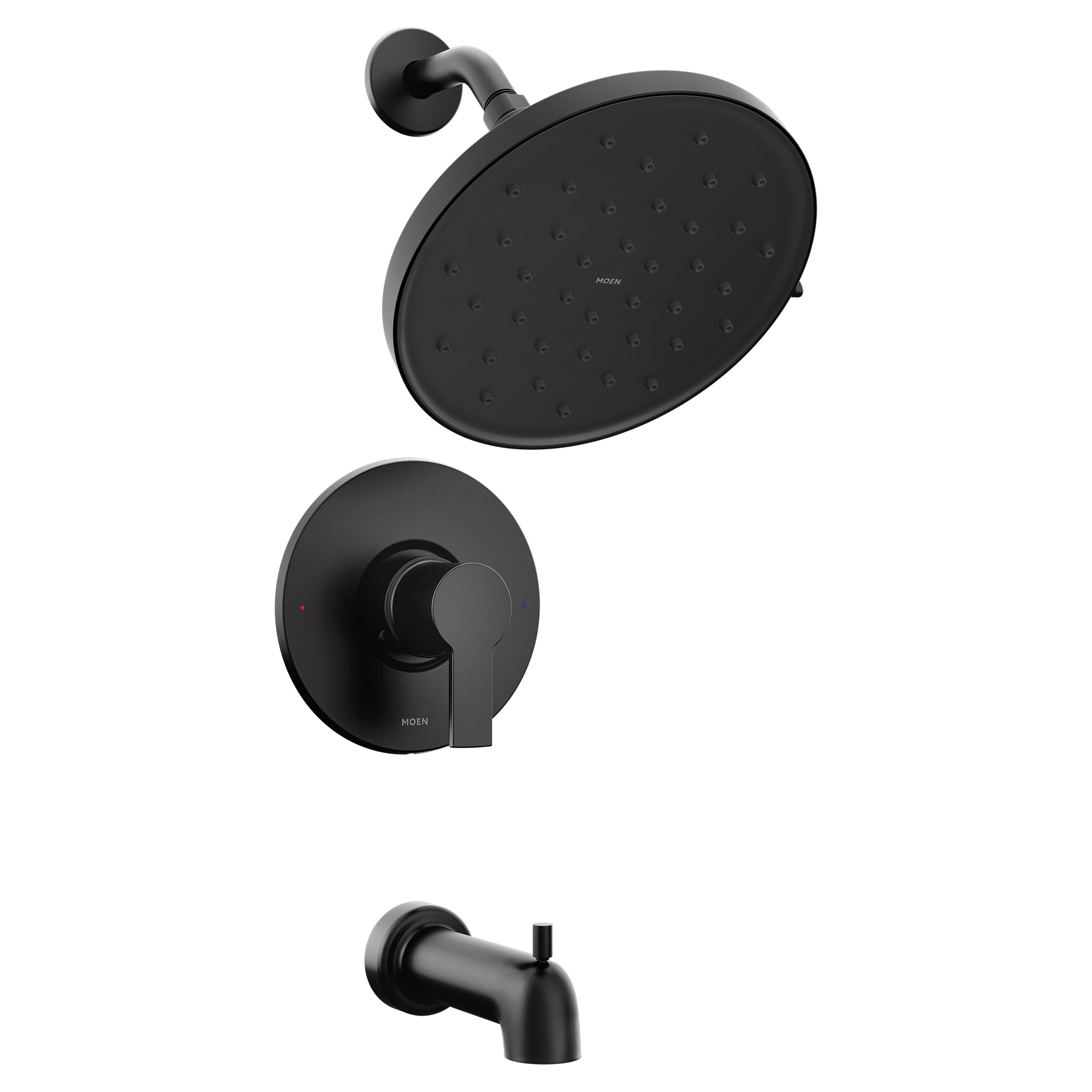 Grifo de bañera y regadera redondo de 9 pulgadas en negro mate de una sola función con manija y válvula Magnetix Avri de Moen 82156BL