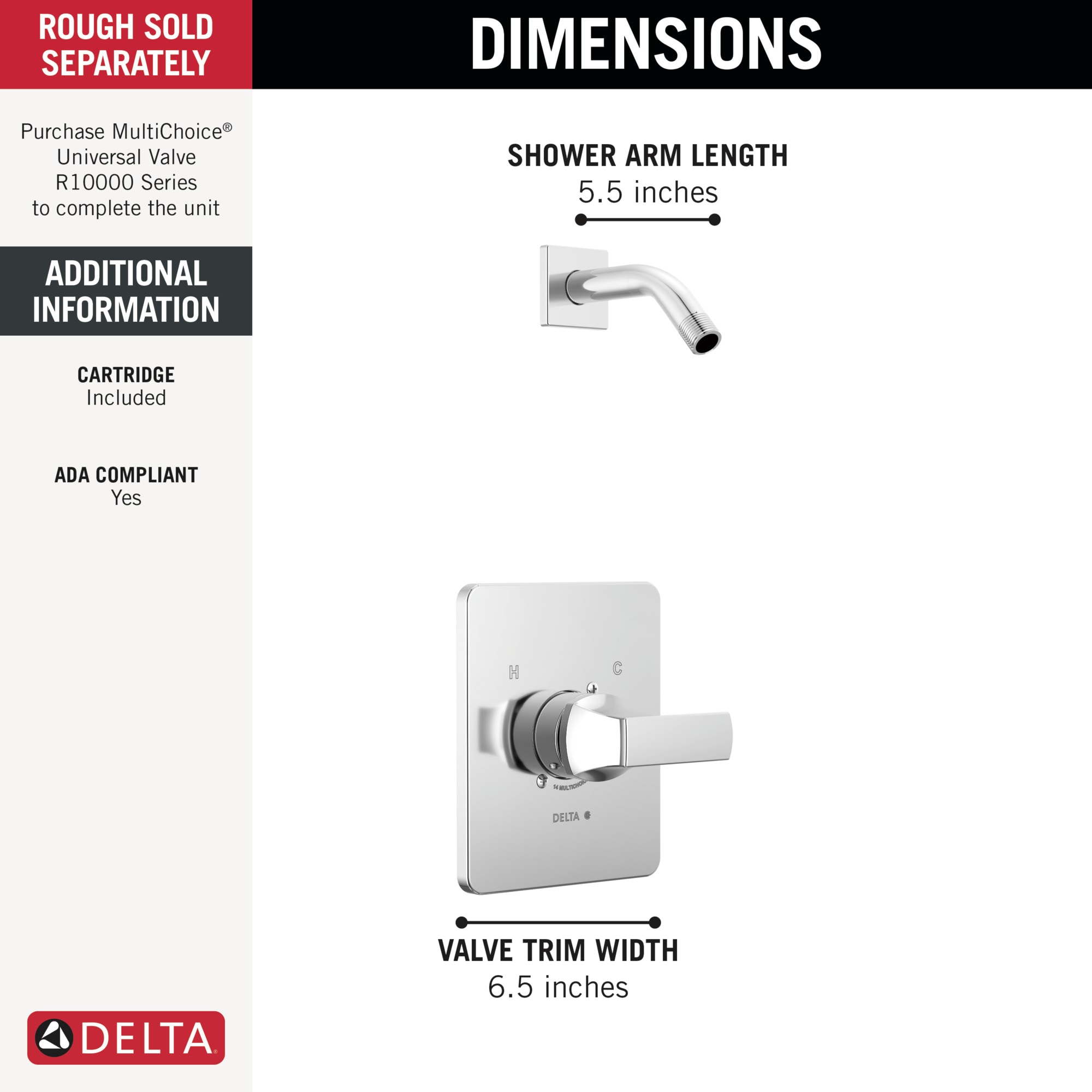 Llave Monomando de Bañera y Ducha Delta Velum Cromo vendida por separado T14237-LHD