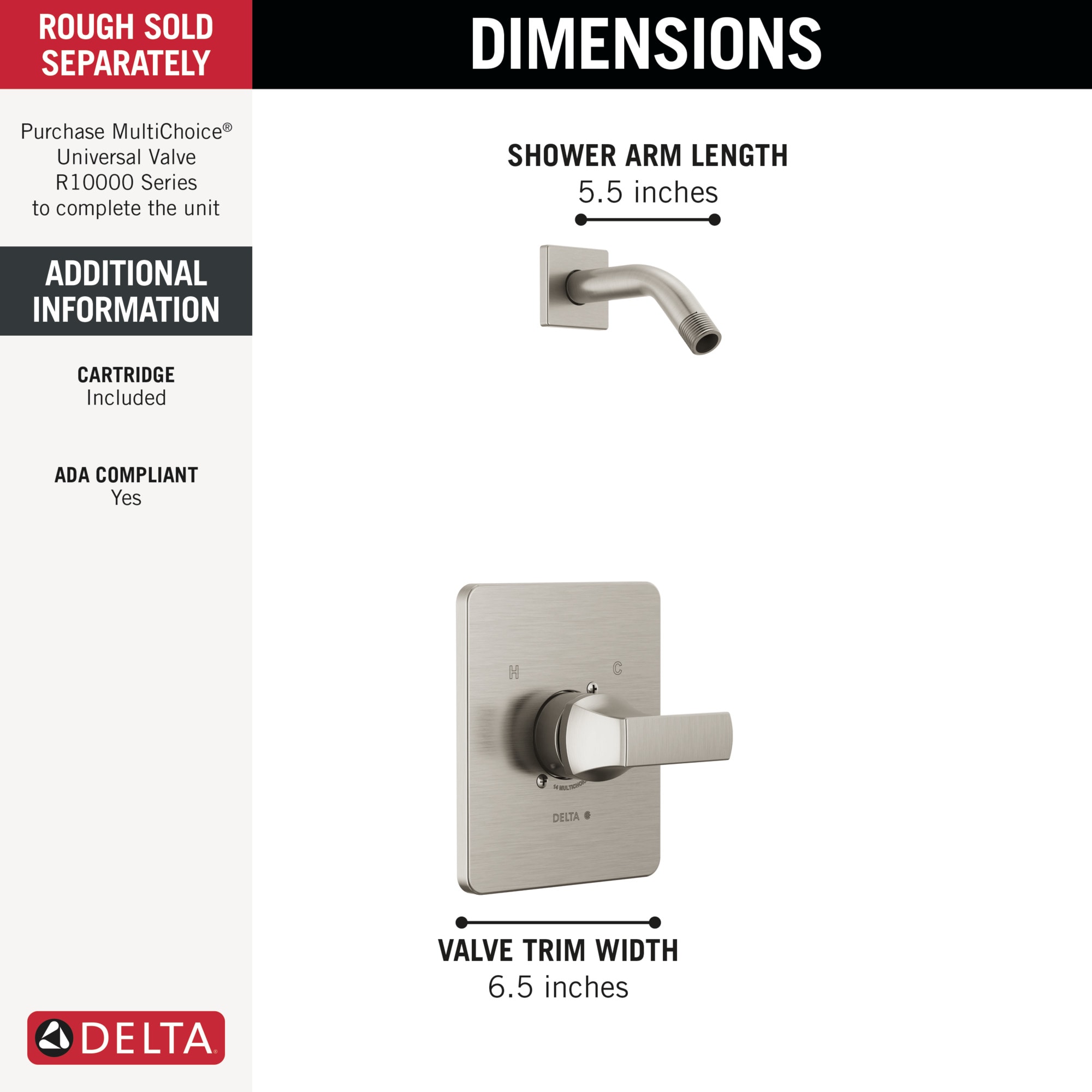 Grifo de bañera y ducha de acero inoxidable Delta Velum de 1 mango Se vende por separado T14237-SSLHD