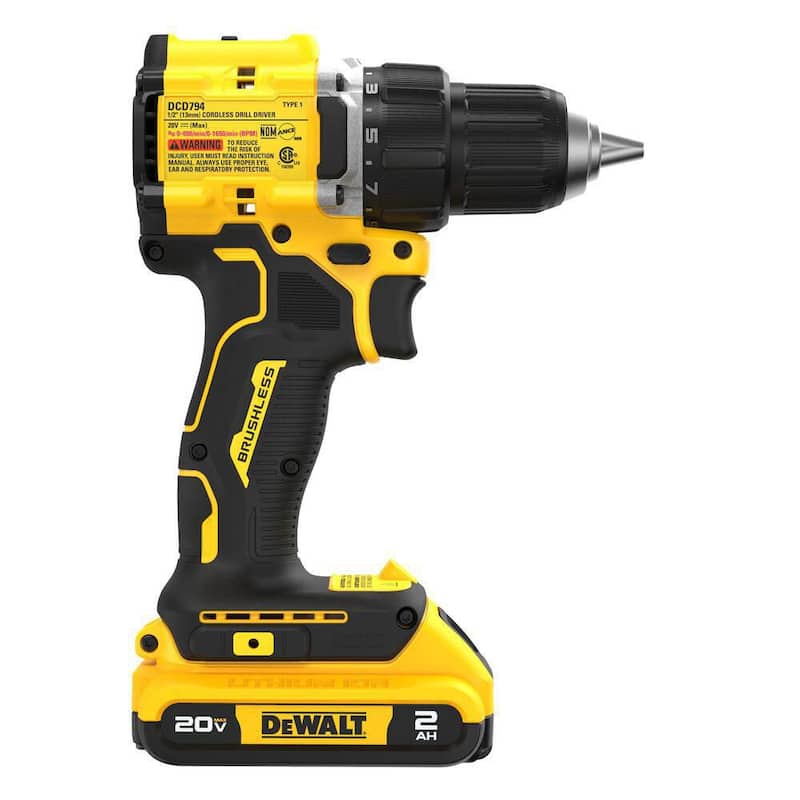 Kit de Taladro/Atornillador Compacto Inalámbrico DEWALT ATOMIC de 20 Voltios con Batería de Iones de Litio de 2.0Ah, Cargador y Bolsa - DCD794D1
