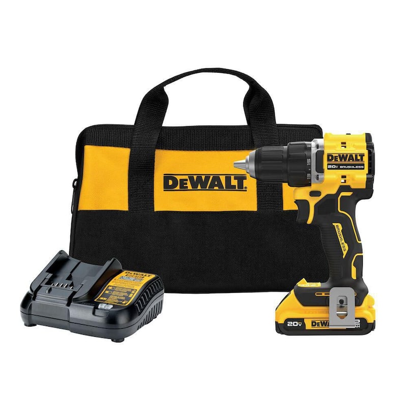 Kit de Taladro/Atornillador Compacto Inalámbrico DEWALT ATOMIC de 20 Voltios con Batería de Iones de Litio de 2.0Ah, Cargador y Bolsa - DCD794D1