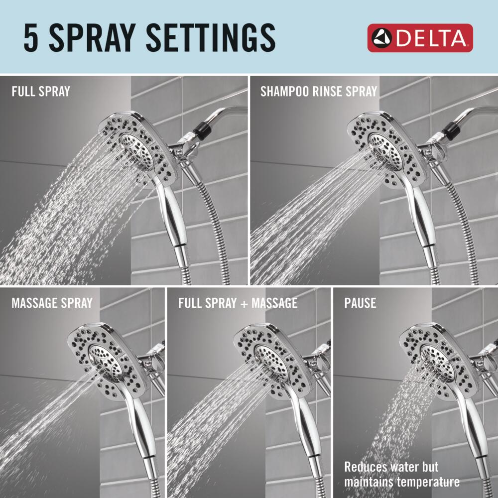 Faucet de Bañera y Regadera Cuadrado de 6 Pulgadas con Mango de Cromo de una Sola Manija Delta Lacey y Válvula 144895-I