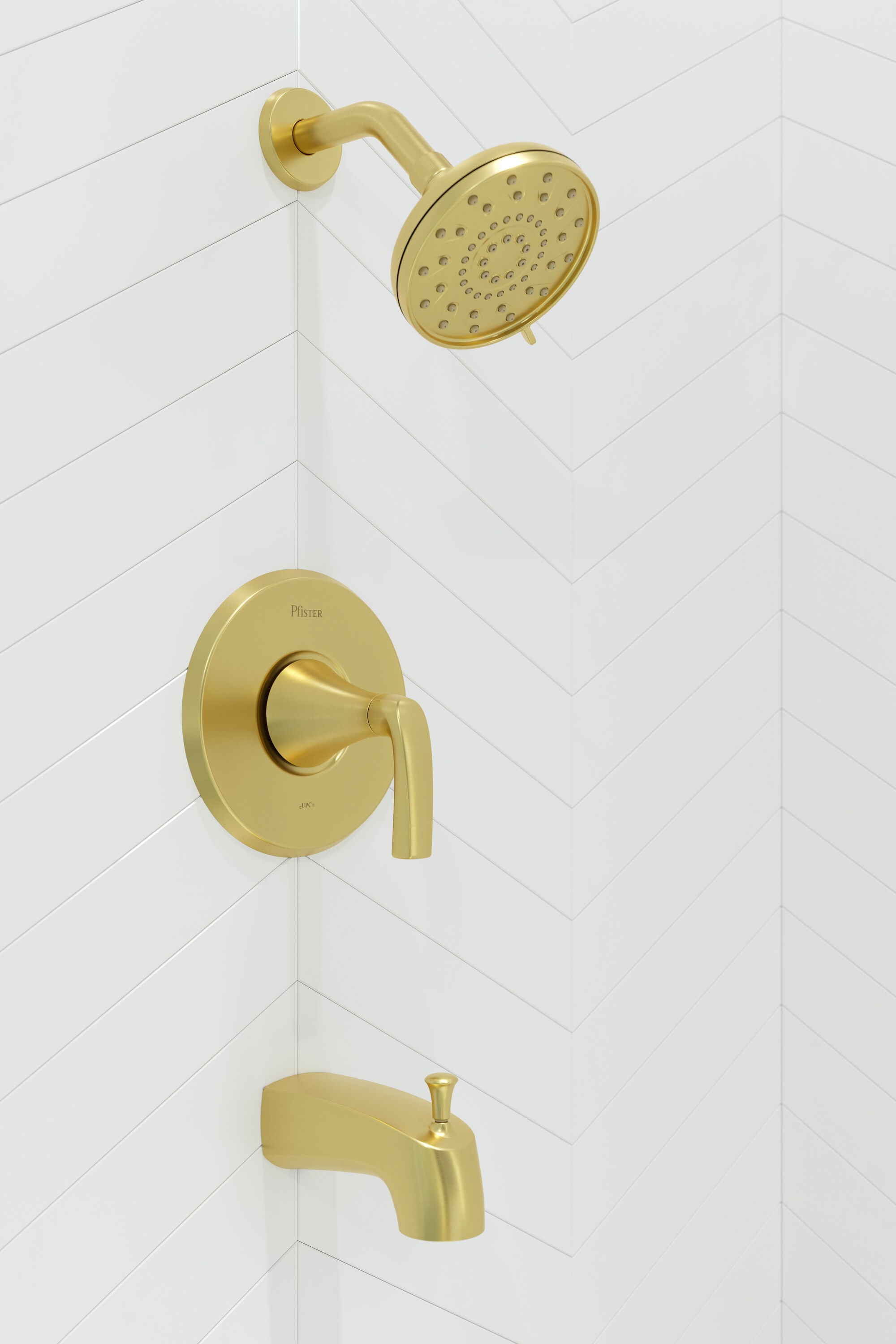 Grifo de bañera y ducha redondo de 4.94 pulgadas con válvula, en acabado dorado cepillado Rancho Pfister