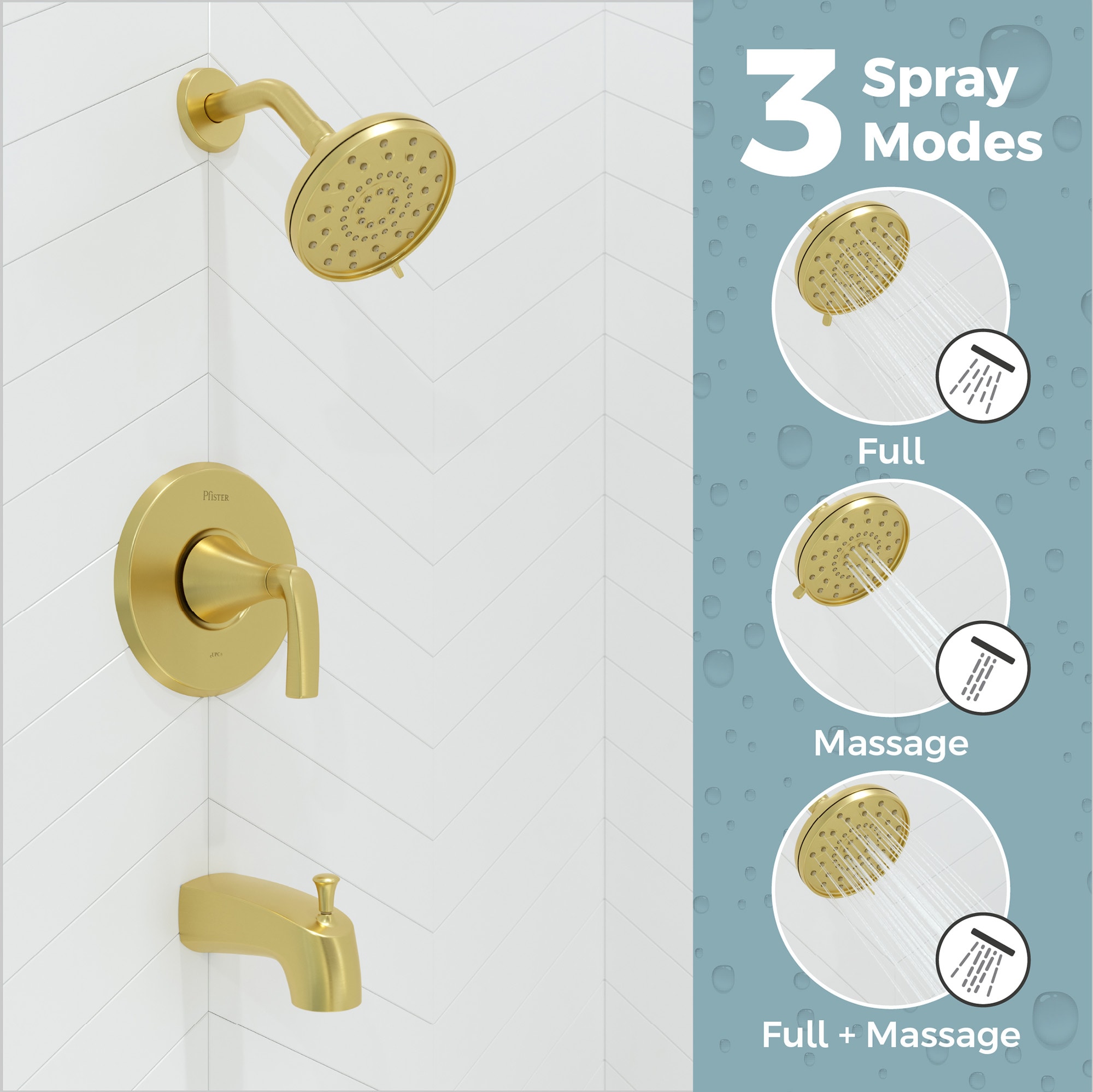 Grifo de bañera y ducha redondo de 4.94 pulgadas con válvula, en acabado dorado cepillado Rancho Pfister