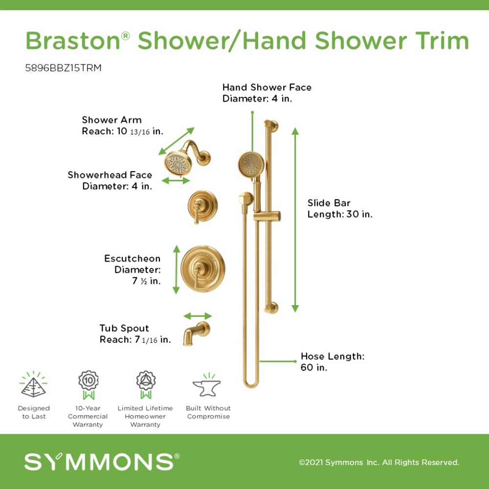 Grifo de bañera y ducha redondo de 4.07 pulgadas con dos manijas en bronce cepillado Braston de Symmons