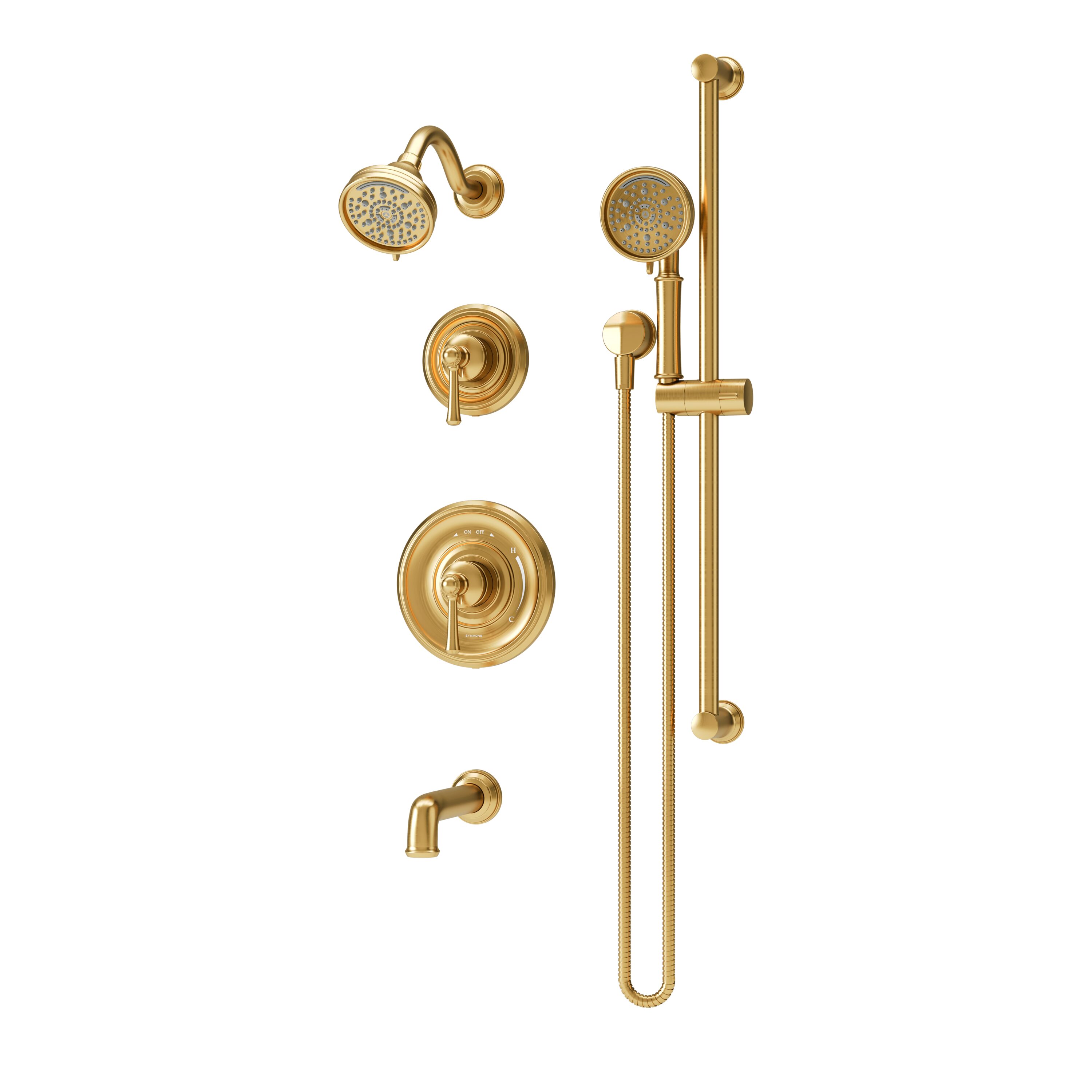 Grifo de bañera y ducha redondo de 4.07 pulgadas con dos manijas en bronce cepillado Braston de Symmons