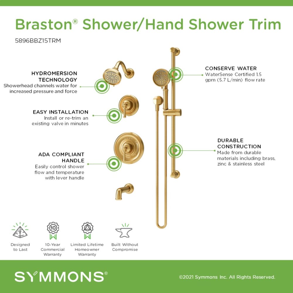 Grifo de bañera y ducha redondo de 4.07 pulgadas con dos manijas en bronce cepillado Braston de Symmons