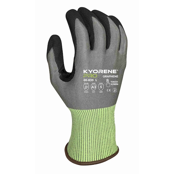 Guantes Kyorene Pro resistentes al corte, Nivel de corte A3, 18g, gris/negro/verde limón, M - 00-830 (M)