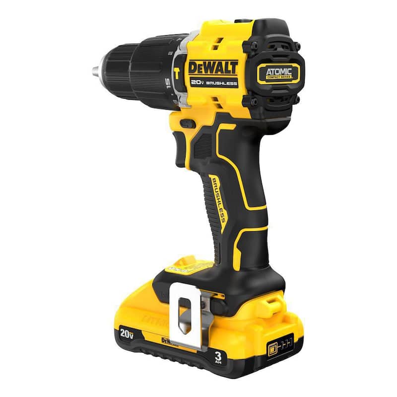Martillo perforador compacto inalámbrico DEWALT ATOMIC de 20 voltios de iones de litio con broca de 1/2 pulgadas, batería de 3.0Ah, cargador y bolso - DCD799L1