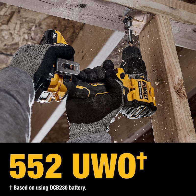 Martillo perforador compacto inalámbrico DEWALT ATOMIC de 20 voltios de iones de litio con broca de 1/2 pulgadas, batería de 3.0Ah, cargador y bolso - DCD799L1