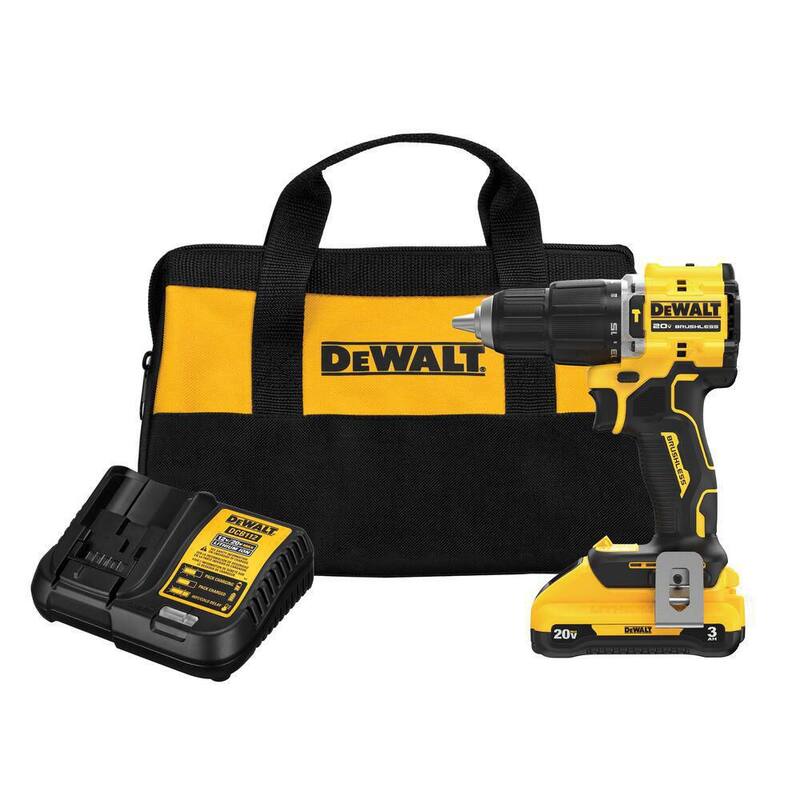 Martillo perforador compacto inalámbrico DEWALT ATOMIC de 20 voltios de iones de litio con broca de 1/2 pulgadas, batería de 3.0Ah, cargador y bolso - DCD799L1