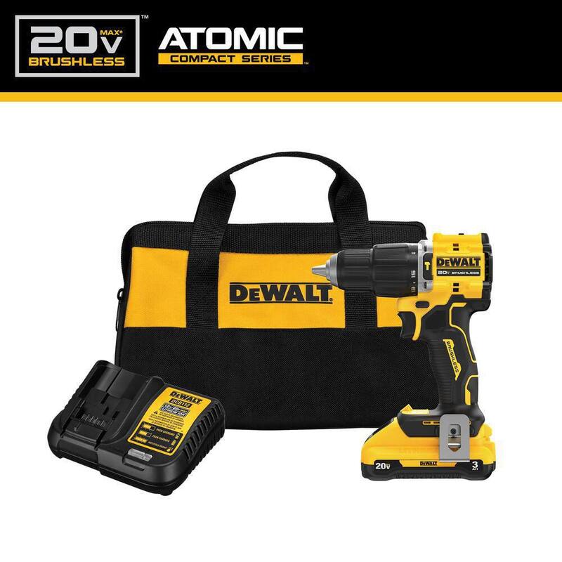 Martillo perforador compacto inalámbrico DEWALT ATOMIC de 20 voltios de iones de litio con broca de 1/2 pulgadas, batería de 3.0Ah, cargador y bolso - DCD799L1