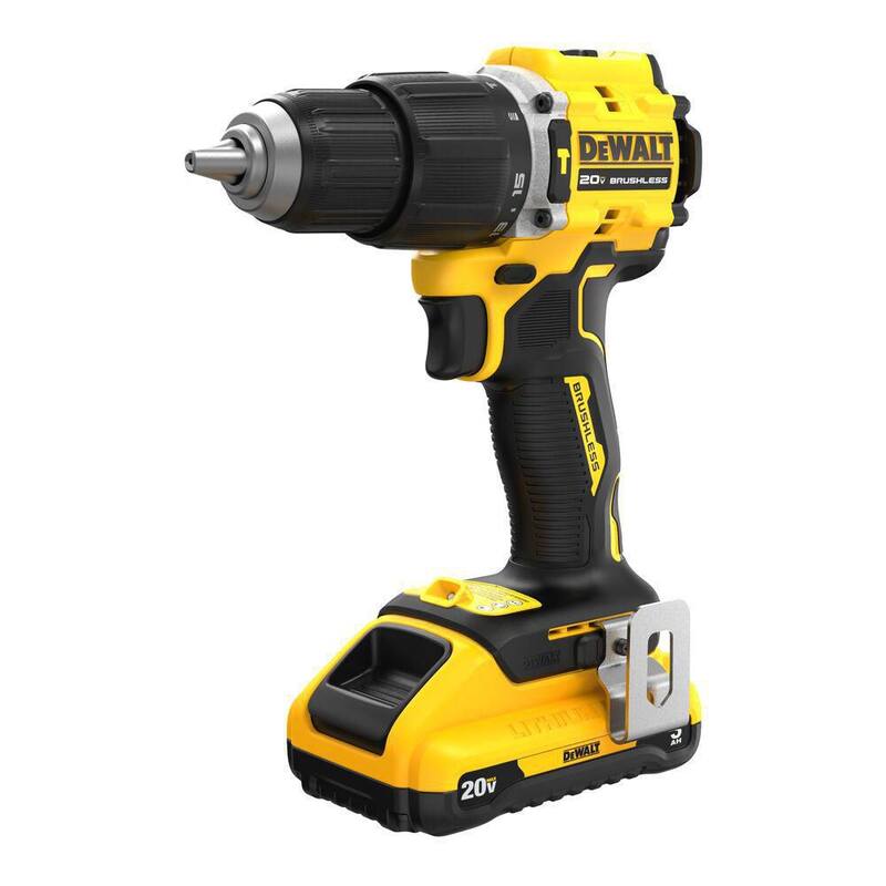 Martillo perforador compacto inalámbrico DEWALT ATOMIC de 20 voltios de iones de litio con broca de 1/2 pulgadas, batería de 3.0Ah, cargador y bolso - DCD799L1