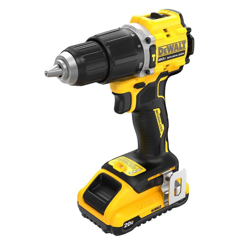 Martillo perforador compacto inalámbrico DEWALT ATOMIC de 20 voltios de iones de litio con broca de 1/2 pulgadas, batería de 3.0Ah, cargador y bolso - DCD799L1