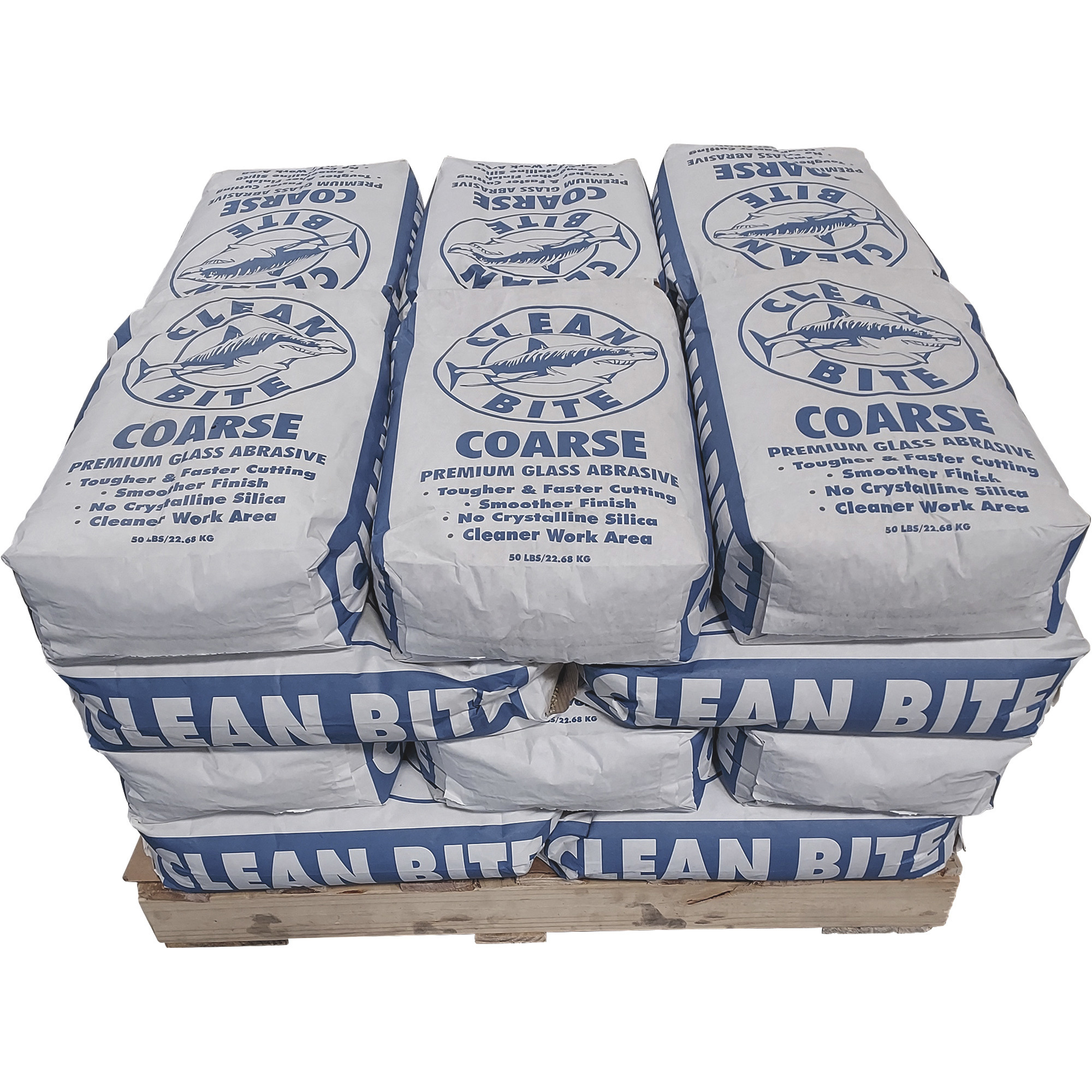Medios de chorro abrasivo de vidrio de primera calidad Clean Bite, Grueso, (24) Bolsas de 50 lb, Modelo# COARSE-1200