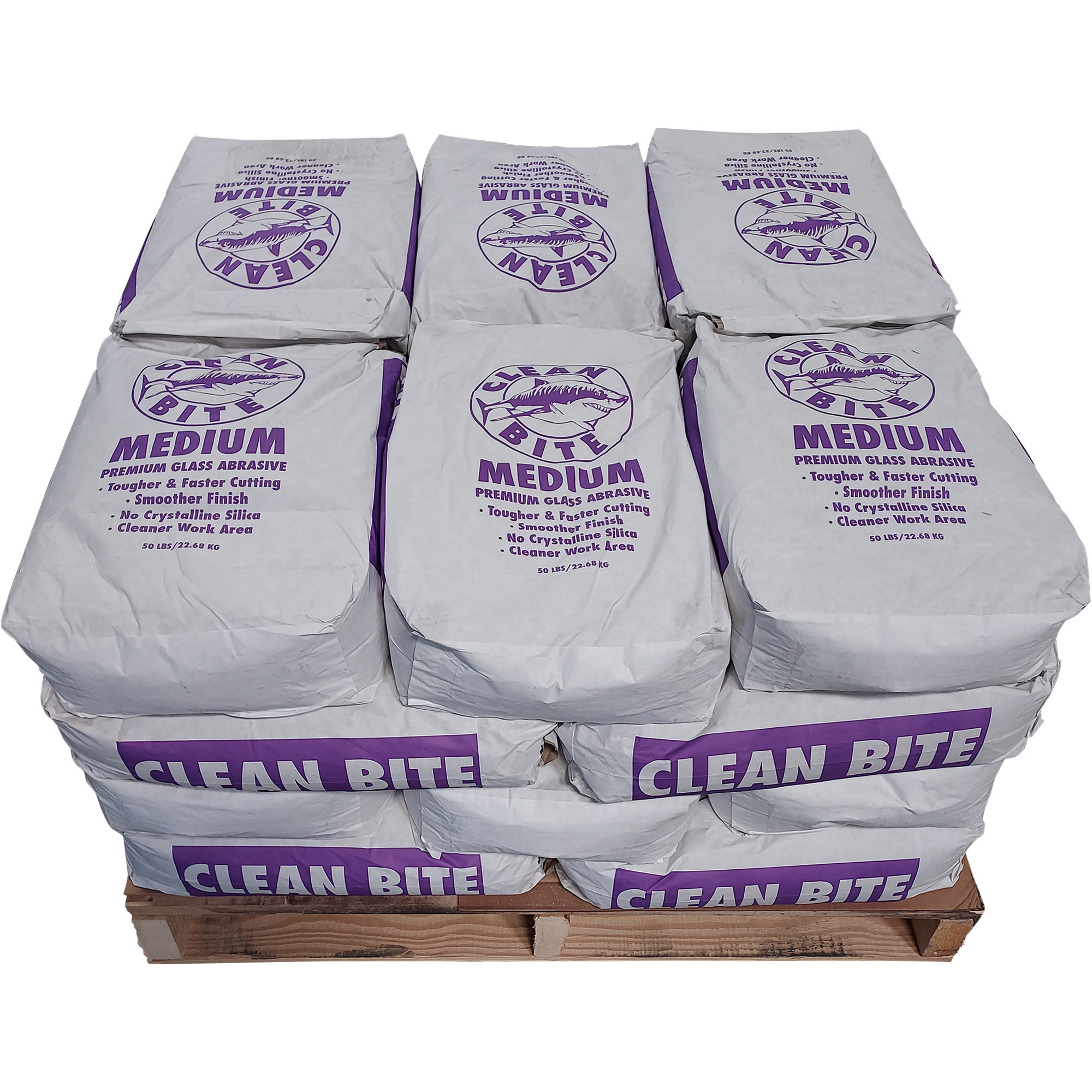 Medio de abrasivos de chorro de vidrio Clean Bite Premium, (24) Bolsas de 50 libras, Medio, Modelo# MEDIUM-1200