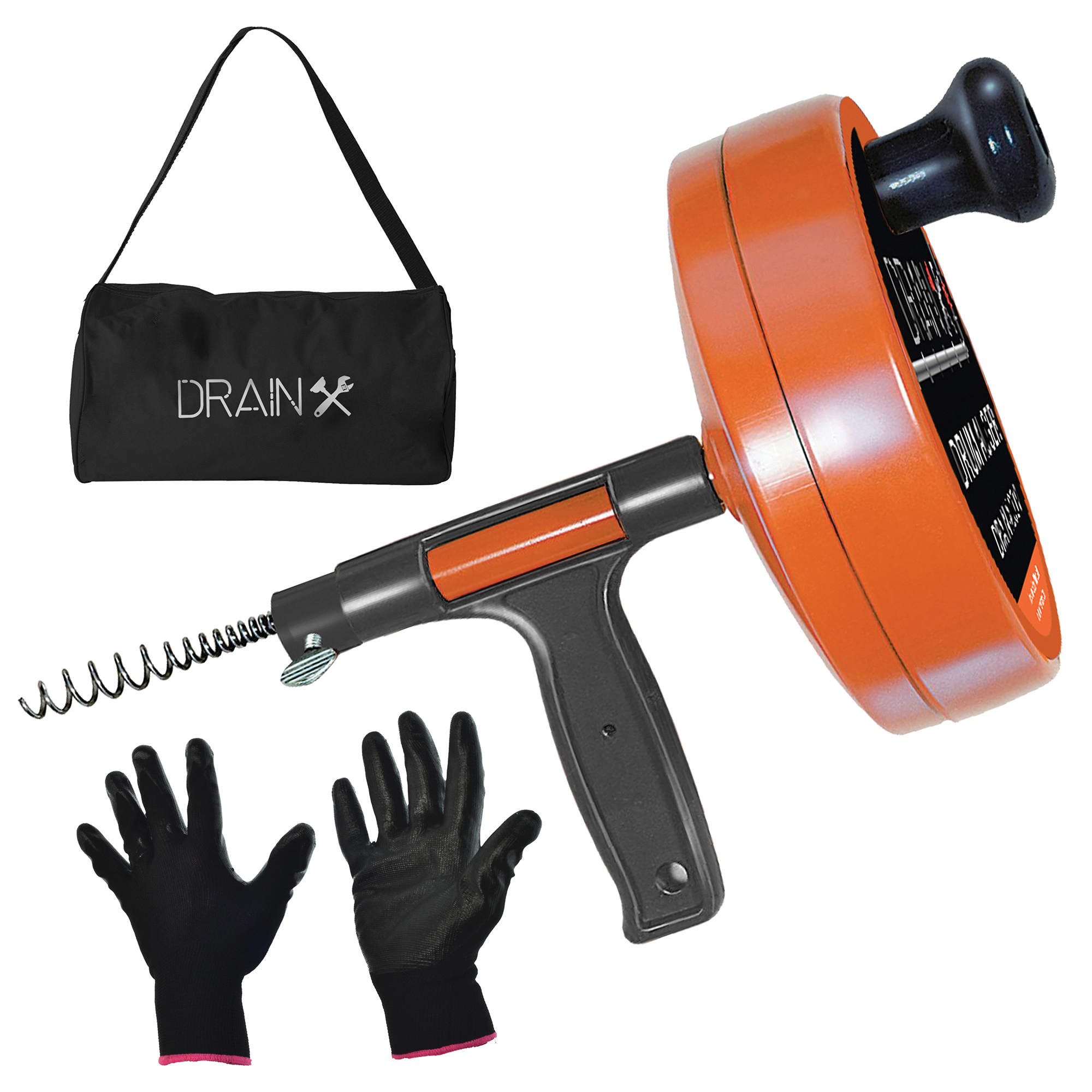 Desatascador de tambor de acero resistente DrainX, 25 pies, Color Multi, Modelo EHX1-1010