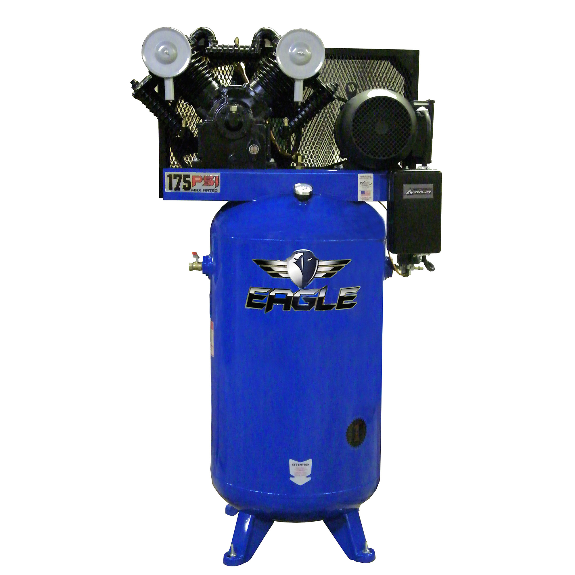 Compresor de aire monofásico EAGLE de 80 galones, potencia de 7.5 HP, tanque de 80 galones, modelo# 7180V2-MS-V4.