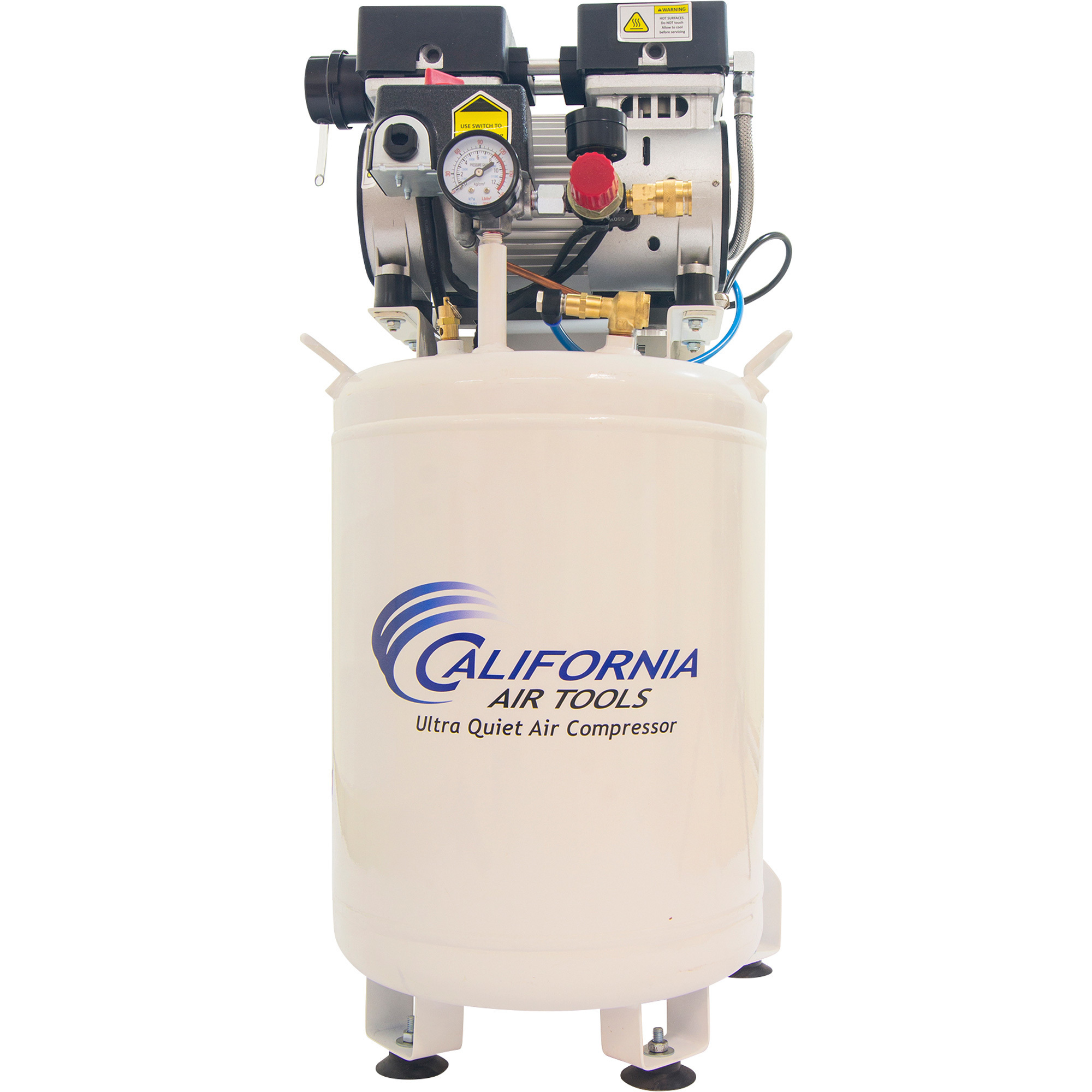 Compresor de aire California Air Tools Ultra-Quiet sin aceite con secador de aire, vertical, 2 HP, tanque de 10 galones, 7.6 amperios, 1400 RPM, modelo CAT-10010LFDC.