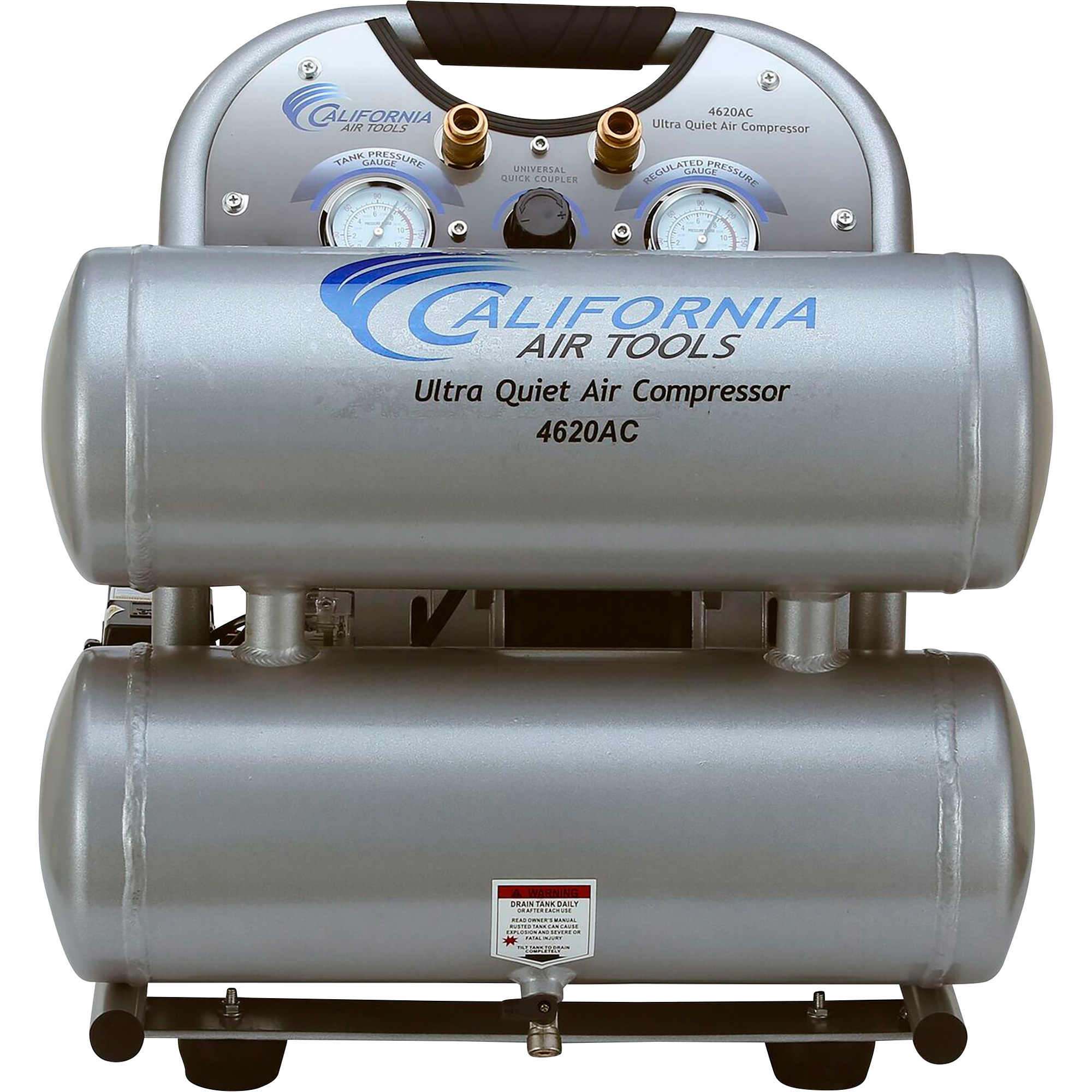 Compresor de Aire California Air Tools Ultra-Silencioso sin Aceite, Horizontal, 2.0 HP, 4.6 Galones en Tanques Gemelos, 7.5 Amperes, 1680 RPM.
