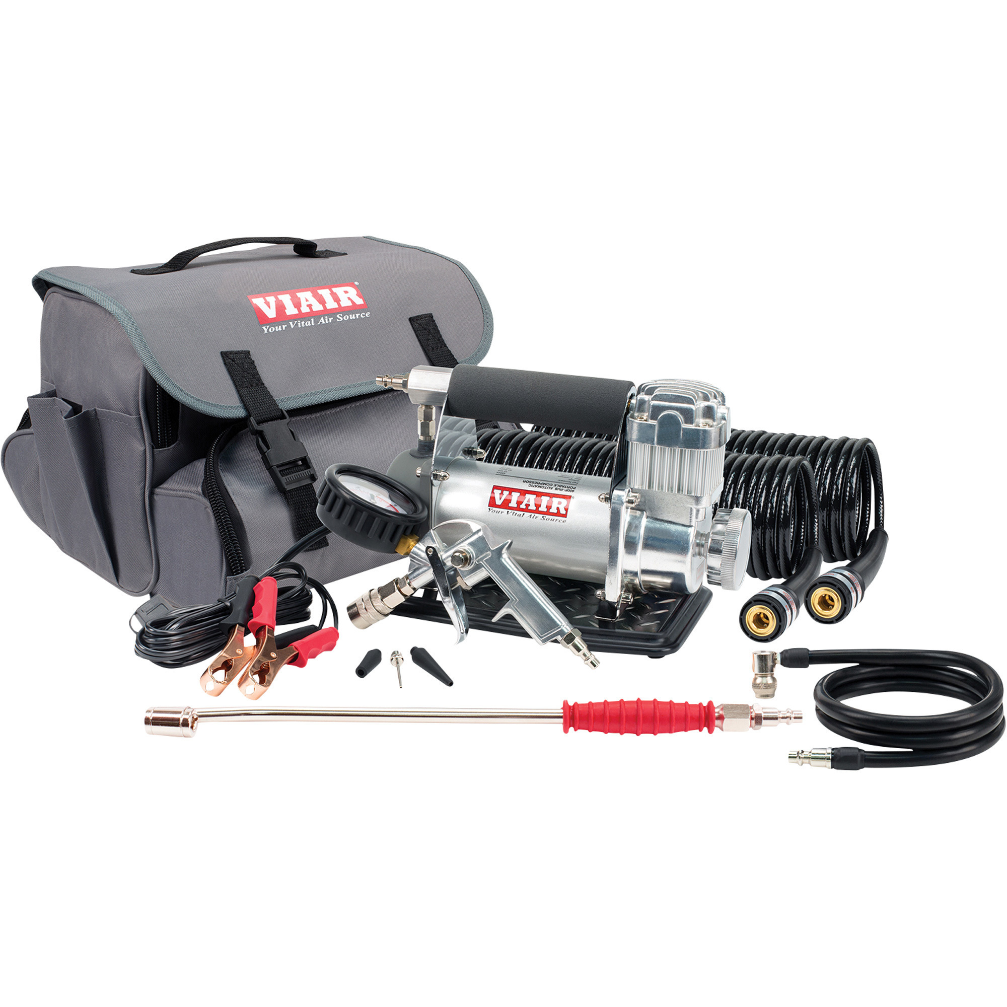 Kit inflador de llantas portátil automático de 12 voltios VIAIR, 30 amperios, 150 PSI, 2.30 CFM, Modelo# 400P-RVS.
