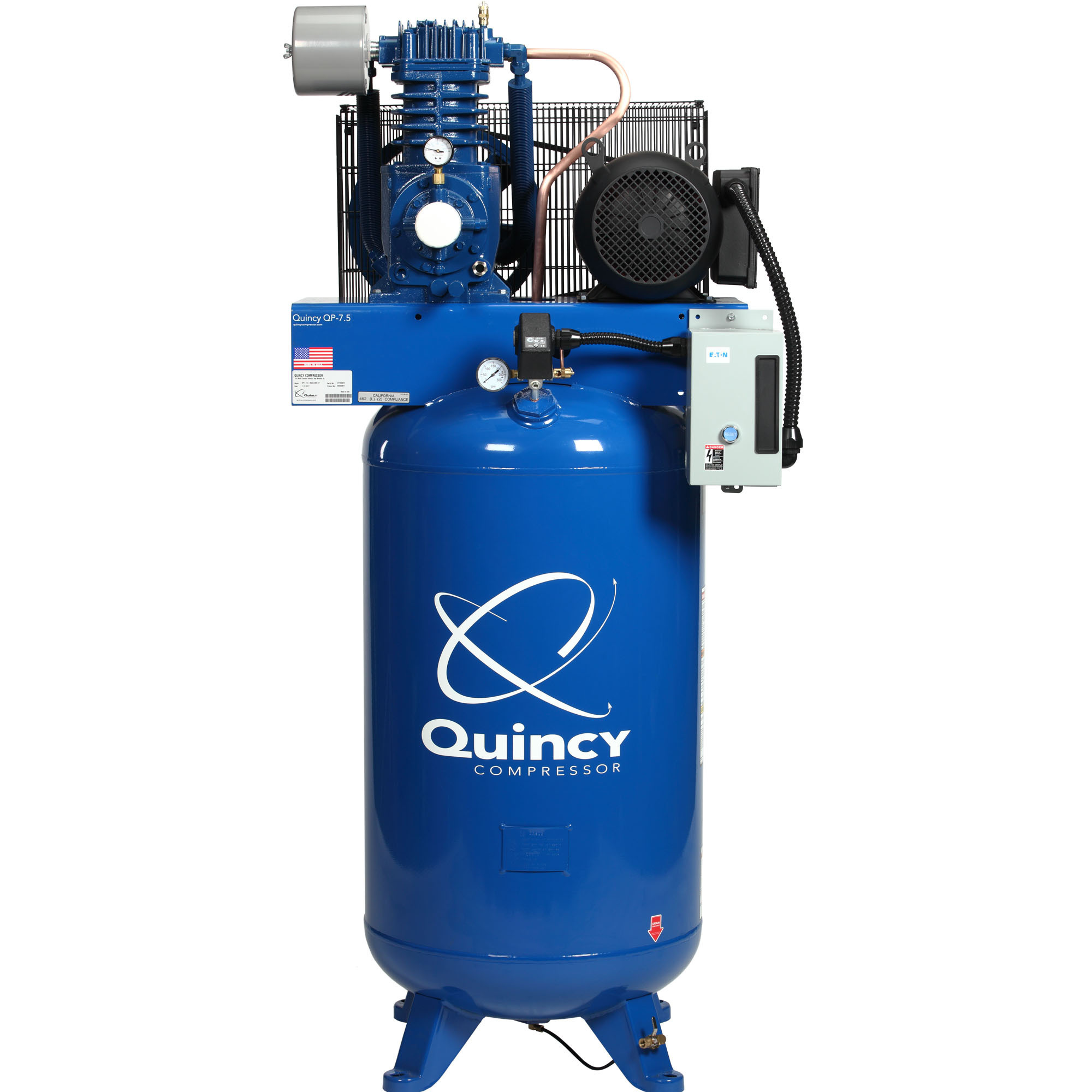 Compresor de aire de 2 etapas Quincy, 7.5 caballos de fuerza, 80 galones, 230 volts, modelo 571CS80VCA.