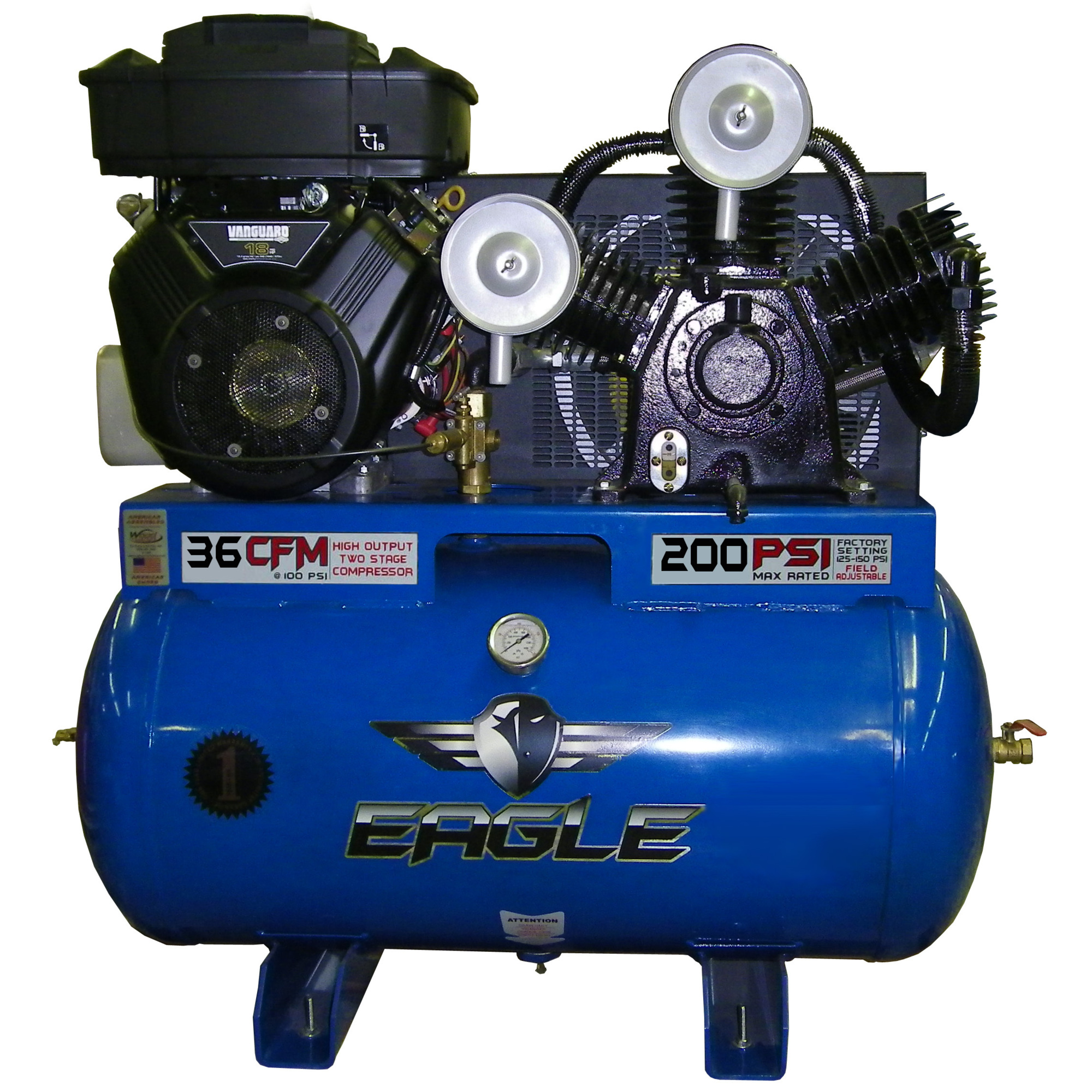 Compresor montado en camión EAGLE de 55 galones / 36 CFM, 18 HP, tanque de aire de 55 galones, modelo # 18G55TRKE.