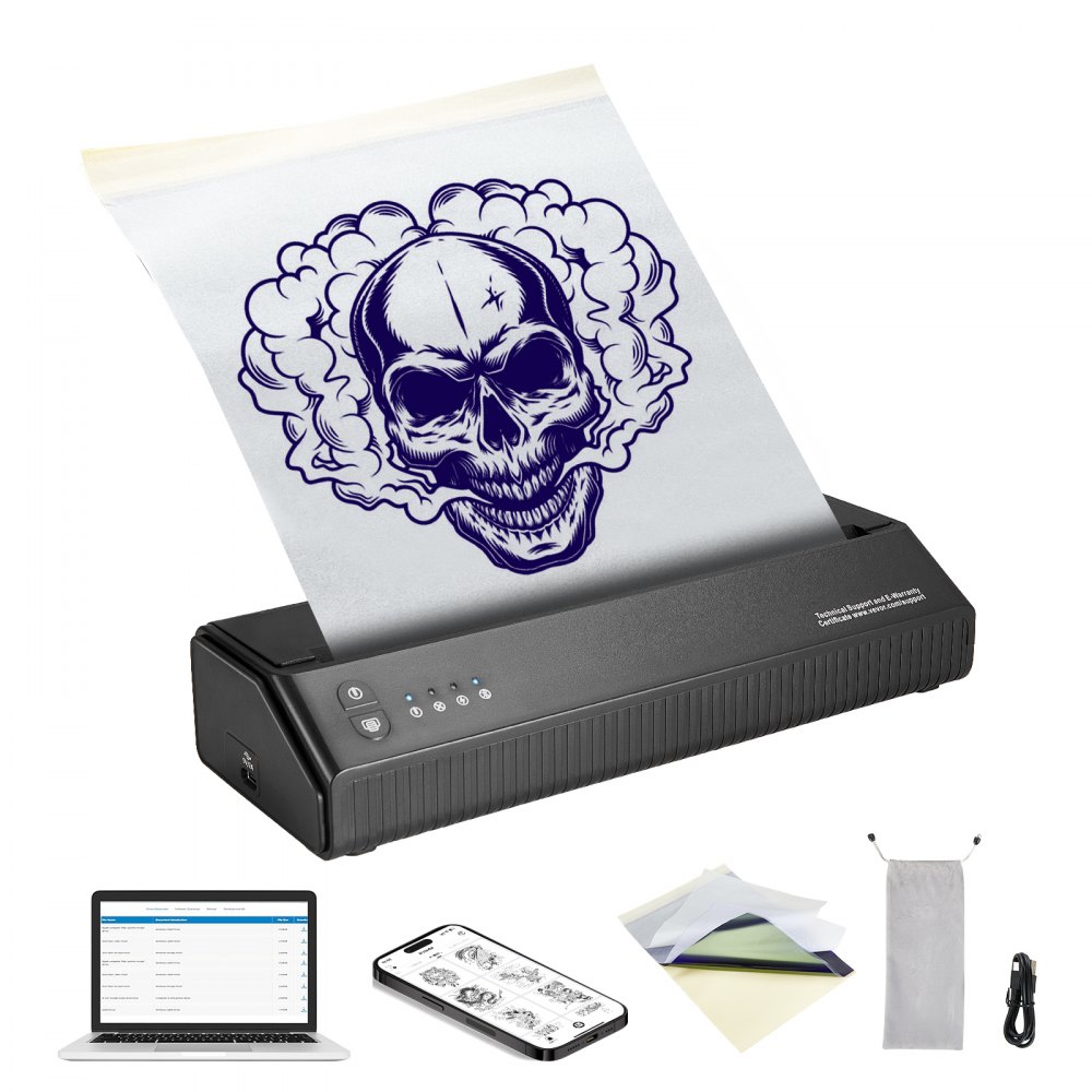VEVOR Tattoo Stencil Printer, Wireless Bluetooth Tattoo Printer Transfer Stencil Machine with 10Pcs Transfer Paper, Compatible for iOS＆Android Phone, iPad＆PC (with Storage Bag) - WSMBDYJBXKDY6XUB1V9