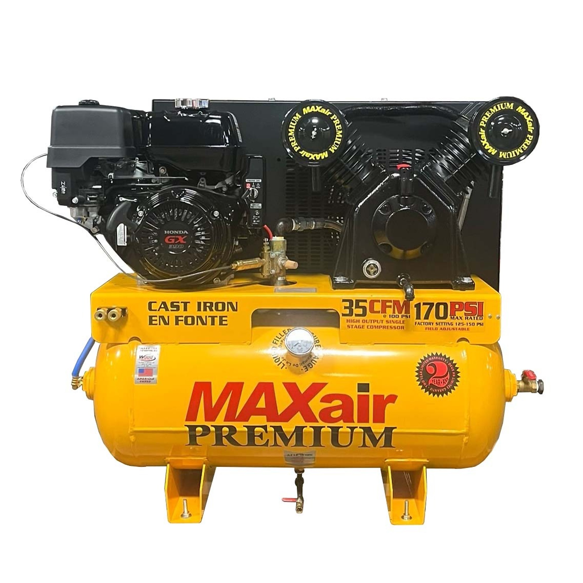 Maxair, Montura Premium para camión de 30 galones, 35 CFM, motor de 13 HP, capacidad de tanque de aire de 30 galones, modelo # 11G30TRKE-H+MAP.