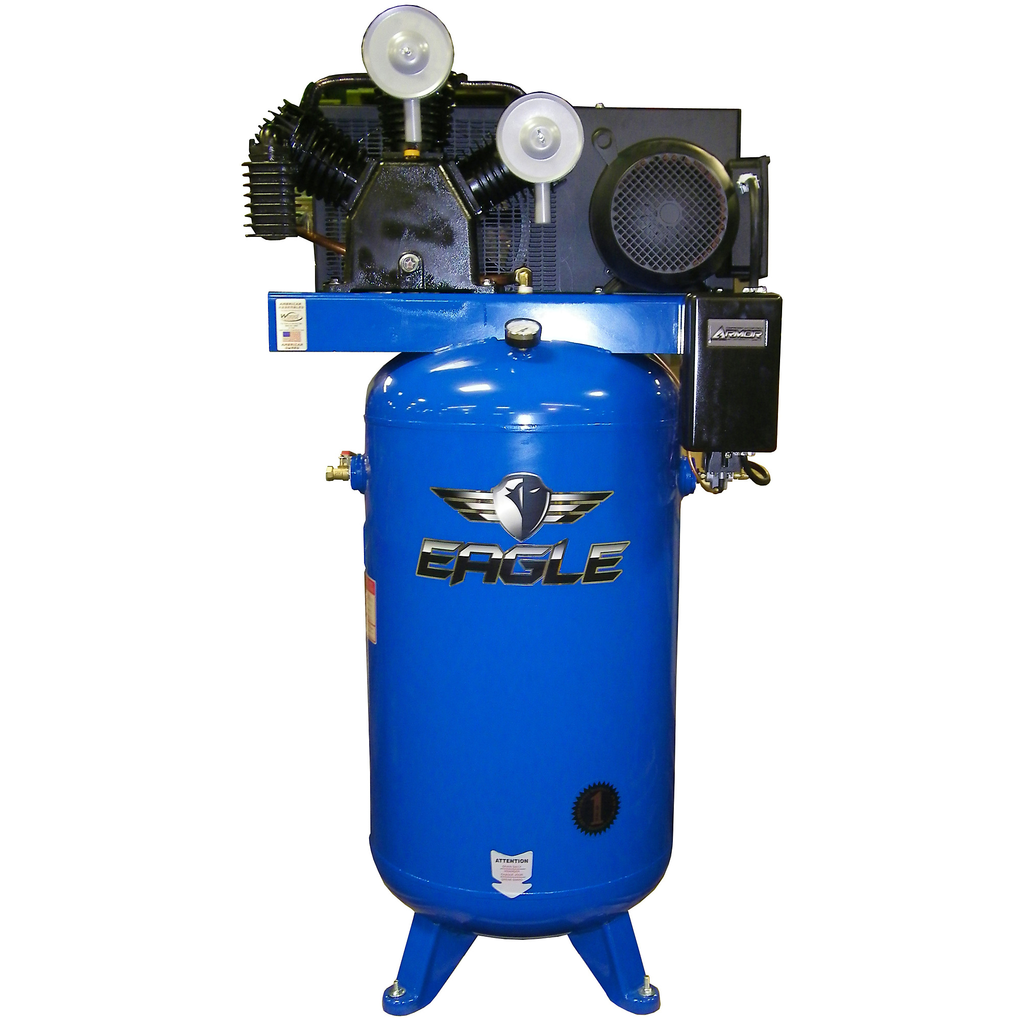 Compresor de aire EAGLE de 80 galones, 24 pies cúbicos por minuto, 7.5 HP, tanque de aire de 80 galones, Modelo # 7180V2-MS.