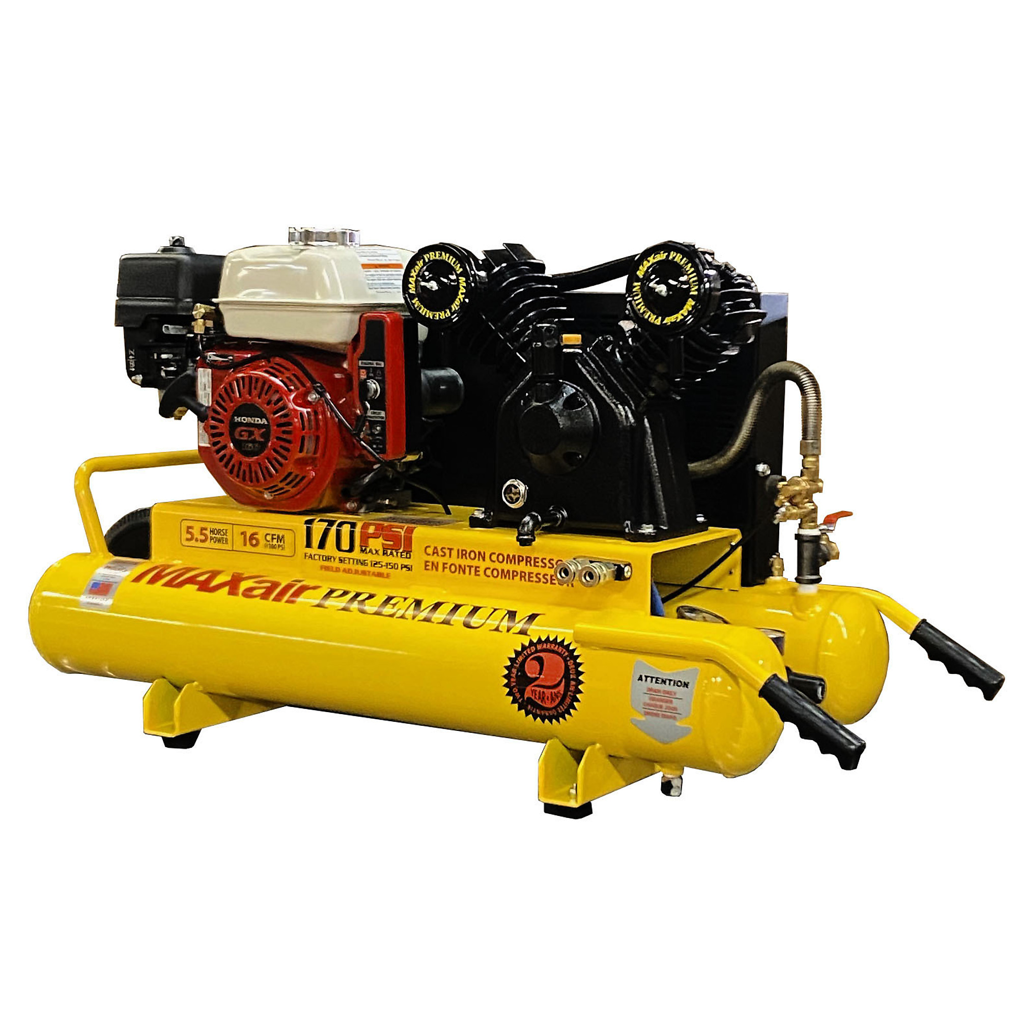 Compresor de aire premium MAXair, con arranque eléctrico para carretilla de ruedas, 5.5 HP, tanque de aire de 10 galones, modelo TT55GE + MAP.