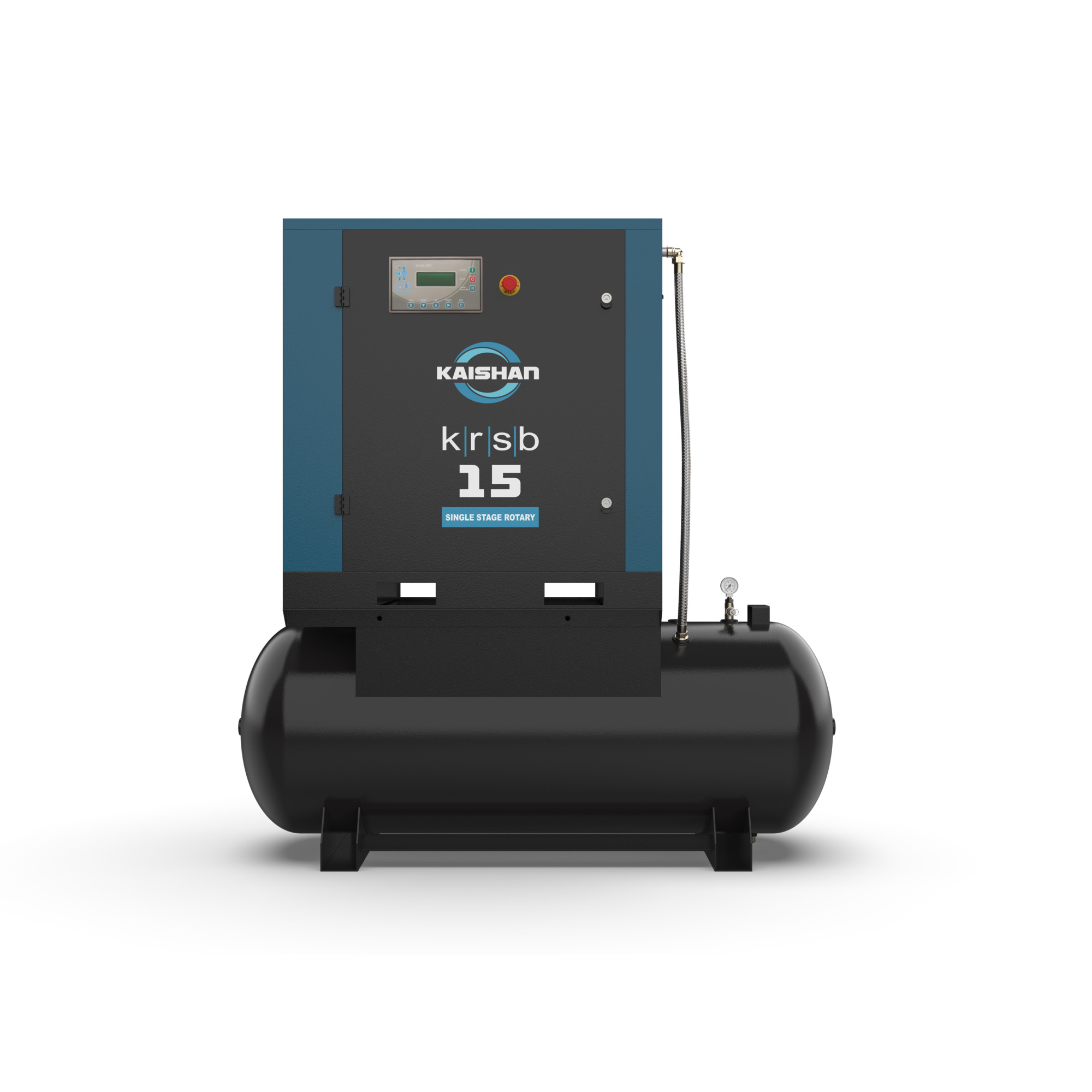 Compresor Kaishan 20HP 230V 3 Fases Montaje en Tanque 150PSI, Modelo KRST-020A3F2S8U, Capacidad de Tanque de Aire 120 Gal.