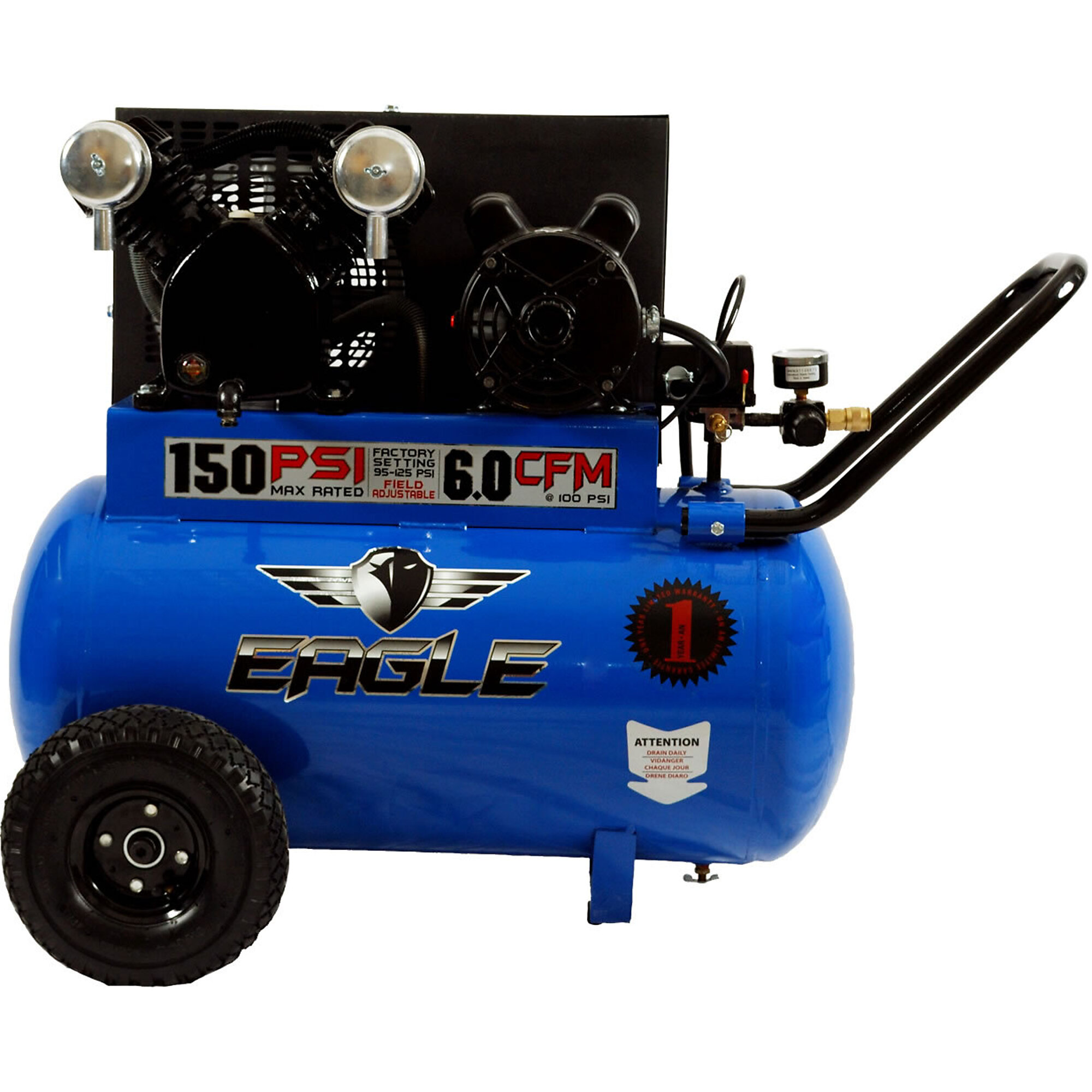 Compresor de aire horizontal de 20 galones EAGLE, de 3 HP, tanque de aire de 20 galones, disponible en 110 o 220 voltios, modelo P3120H1.