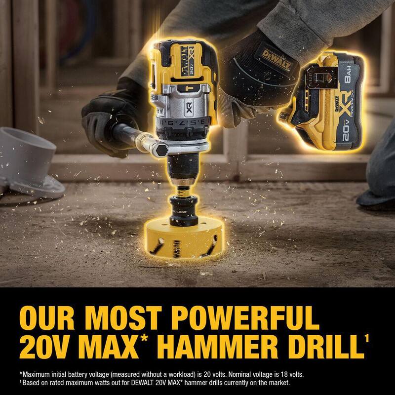 Juego de taladro percutor inalámbrico DEWALT 20V XR de ion de litio con batería de 8.0 Ah, cargador y bolso de kit - DCD1007WW1