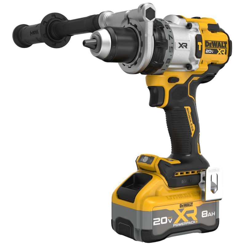 Juego de taladro percutor inalámbrico DEWALT 20V XR de ion de litio con batería de 8.0 Ah, cargador y bolso de kit - DCD1007WW1
