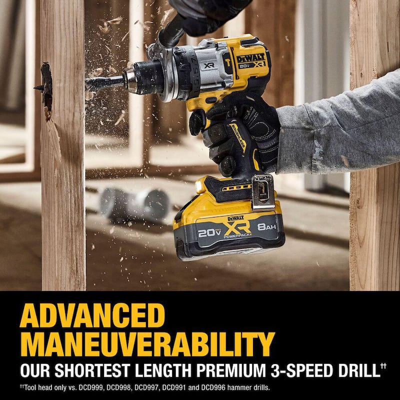 Juego de taladro percutor inalámbrico DEWALT 20V XR de ion de litio con batería de 8.0 Ah, cargador y bolso de kit - DCD1007WW1